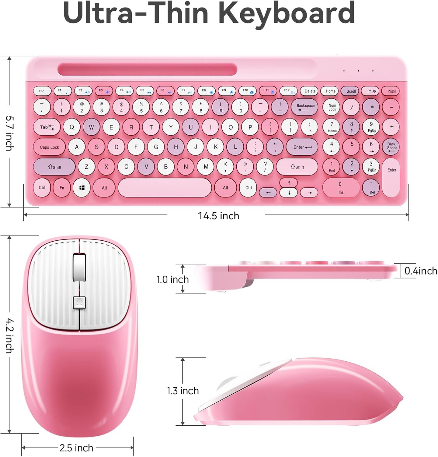 XISOGUU 2.4GHz Retro Wireless Keyboard with Round Keycaps, Full-Size USB Cute Wireless Keyboard Mouse for Computer
