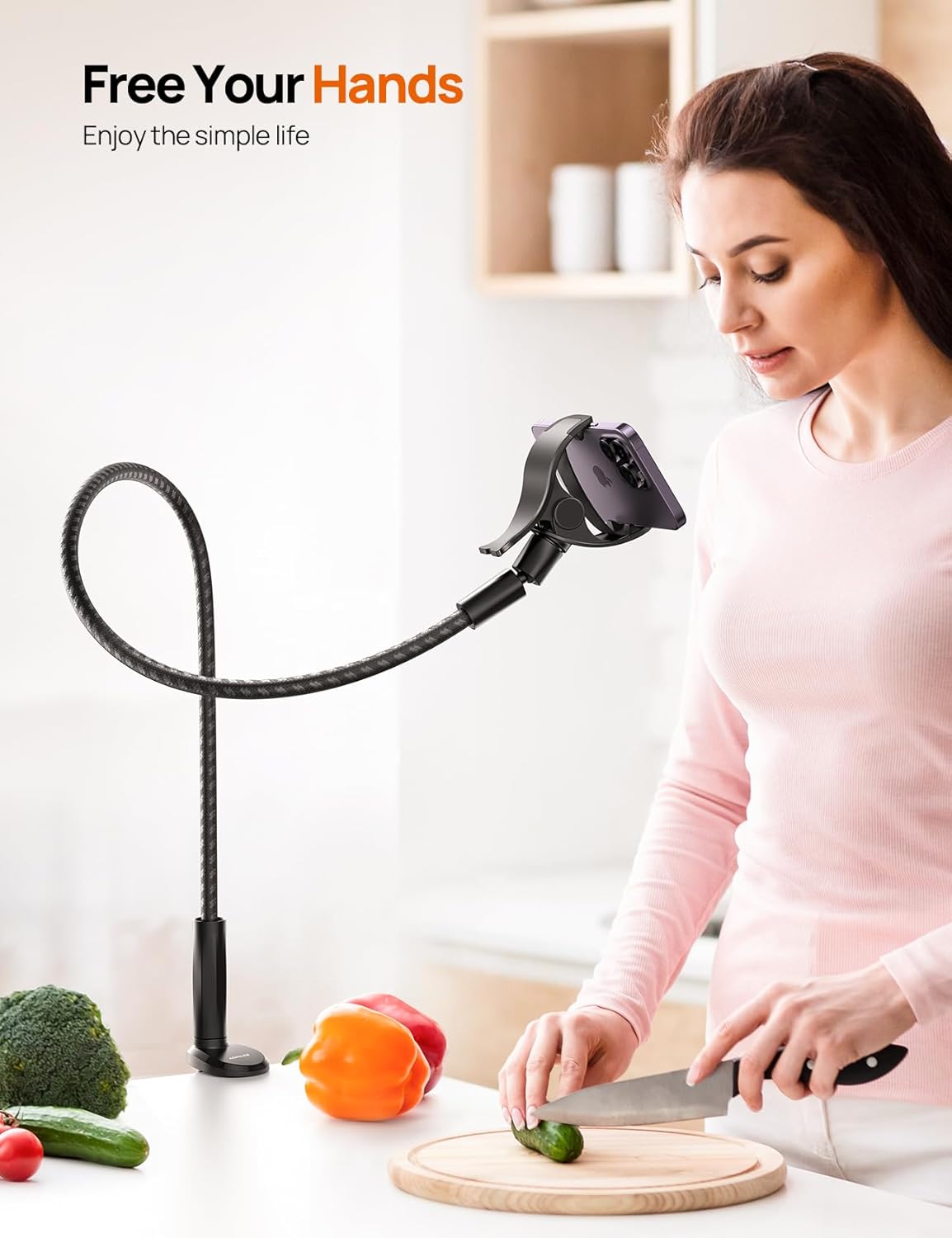 Aomiker [2025 38 360 15 14 13 12 11 4-7" Gooseneck Phone Holder for Bed - Upgrade Nylon Braid] Long Flexible Lazy Arm