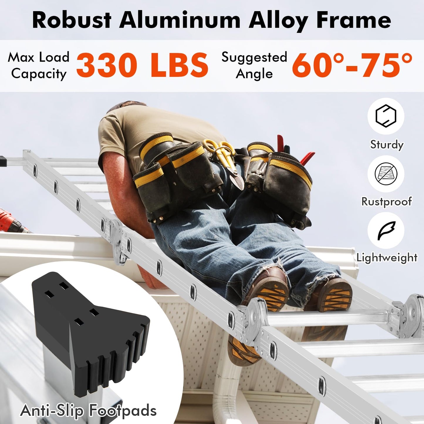 Goplus 7-in-1 Multifunctional Ladder, 4,6 M/15 FT Folding Aluminum Ladder with Safe Locking Hinge & Anti-Skid Footpads, Lightweight Tall Ladder for Home & Outdoor, 150 kg/330 lbs Max Load