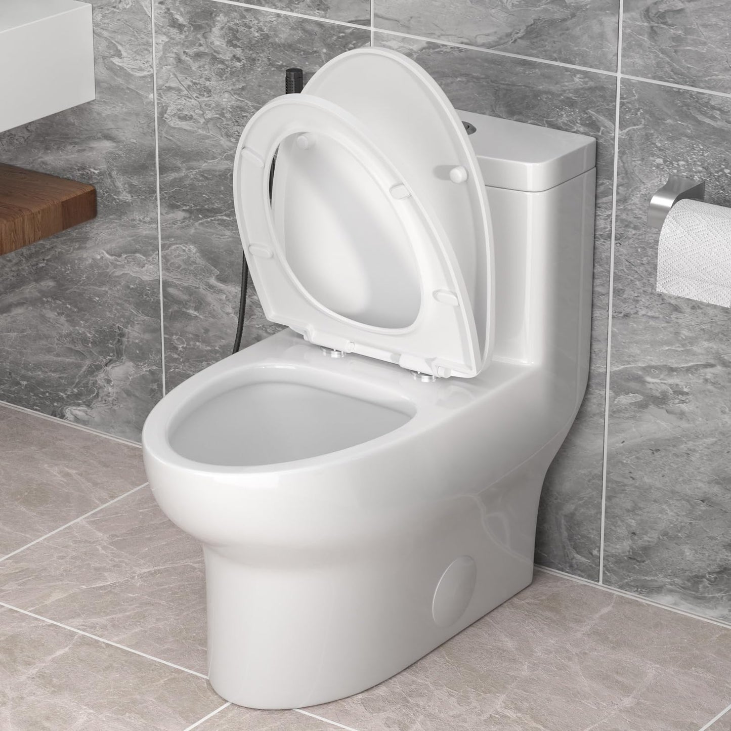 Donsdey Compact One Piece Toliet- Compact Toilet with 15.8'' Standard Seat Height Powerful Dual Fulsh Water Saving 1000g MAP ＆ 1.1/1.6 GPF 12'' Rough-in White Glossy Ceramic Toilets Bowl