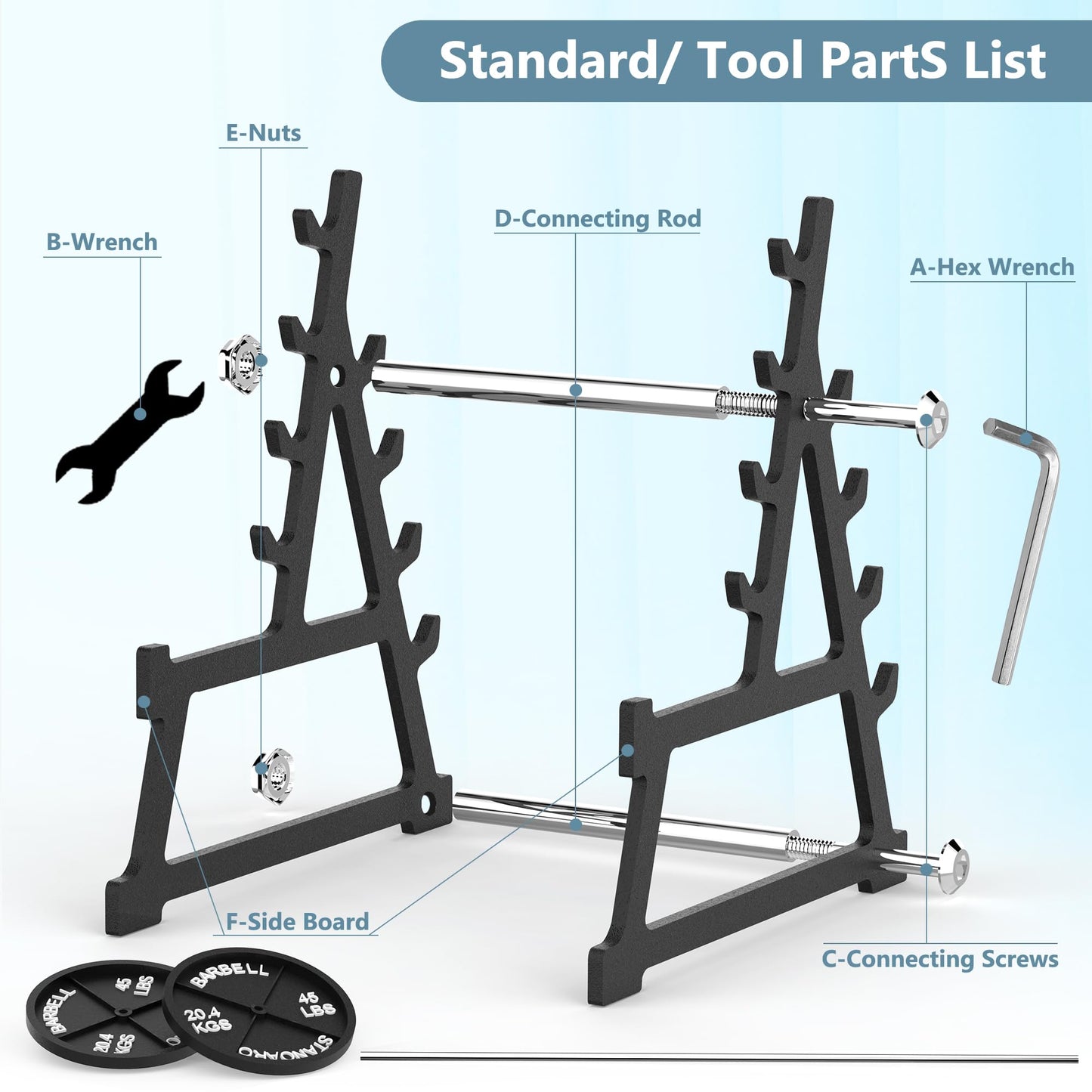 CAREMORA Metal Squat Rack Pen Holder with 8 Slots Mini Metal Barbell & Plastic Weight Blocks Holder Mini Barbell Desk Toy Funny Office Decor for Men Women Cool Pen Holder Gifts for Men (Black)