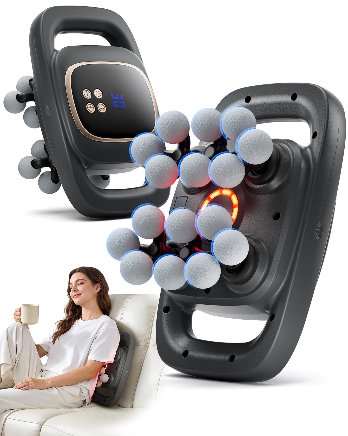 EIWAJKXE 16 Head Massage Gun Deep Tissue, Back Massager with 3 Modes & 30 ntensity Levels, Professional Percussion Muscle Gun for Legs, Back Ideal for Home, Gym and Office Use, Grey