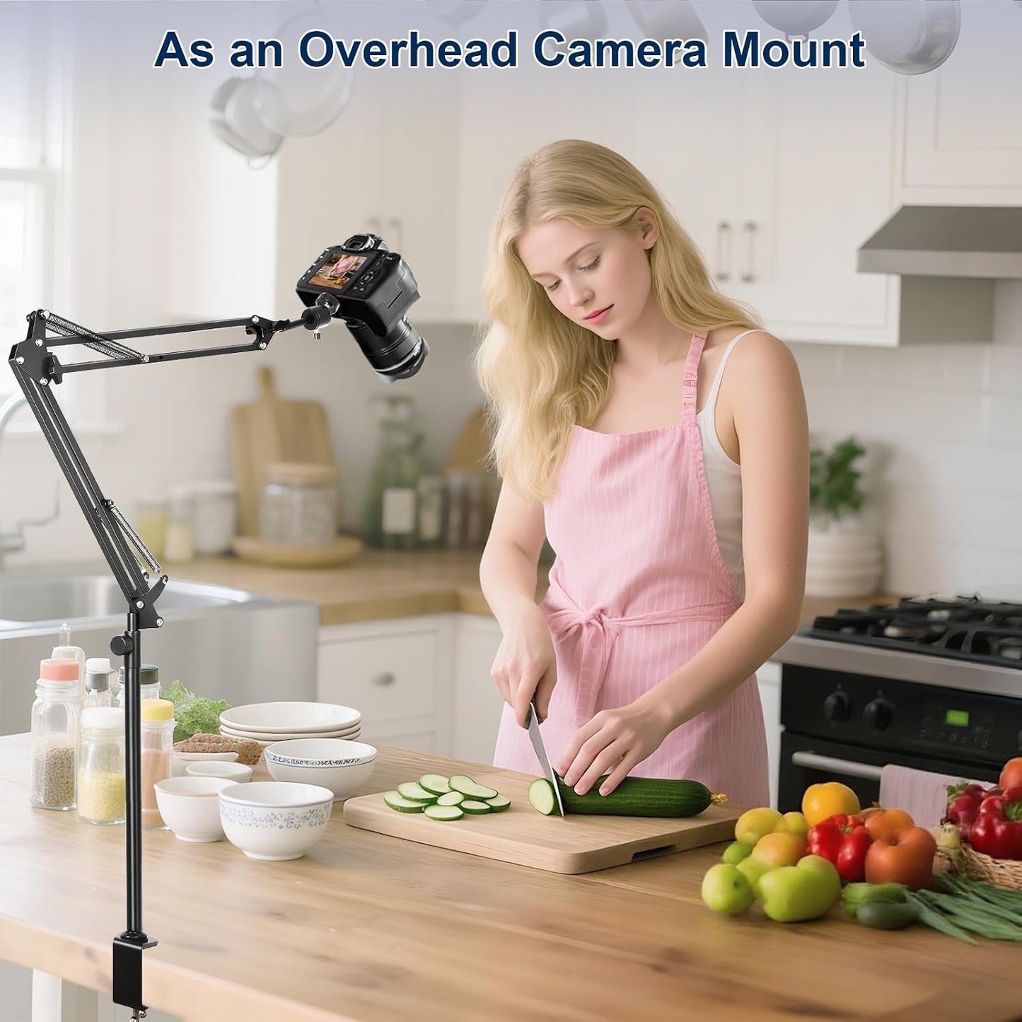 juttilax 360 5lb,Desk Overhead Camera Mount,Camera Desk Mount with Adjustable Arm and Phone Holder,Max Load-Bearing