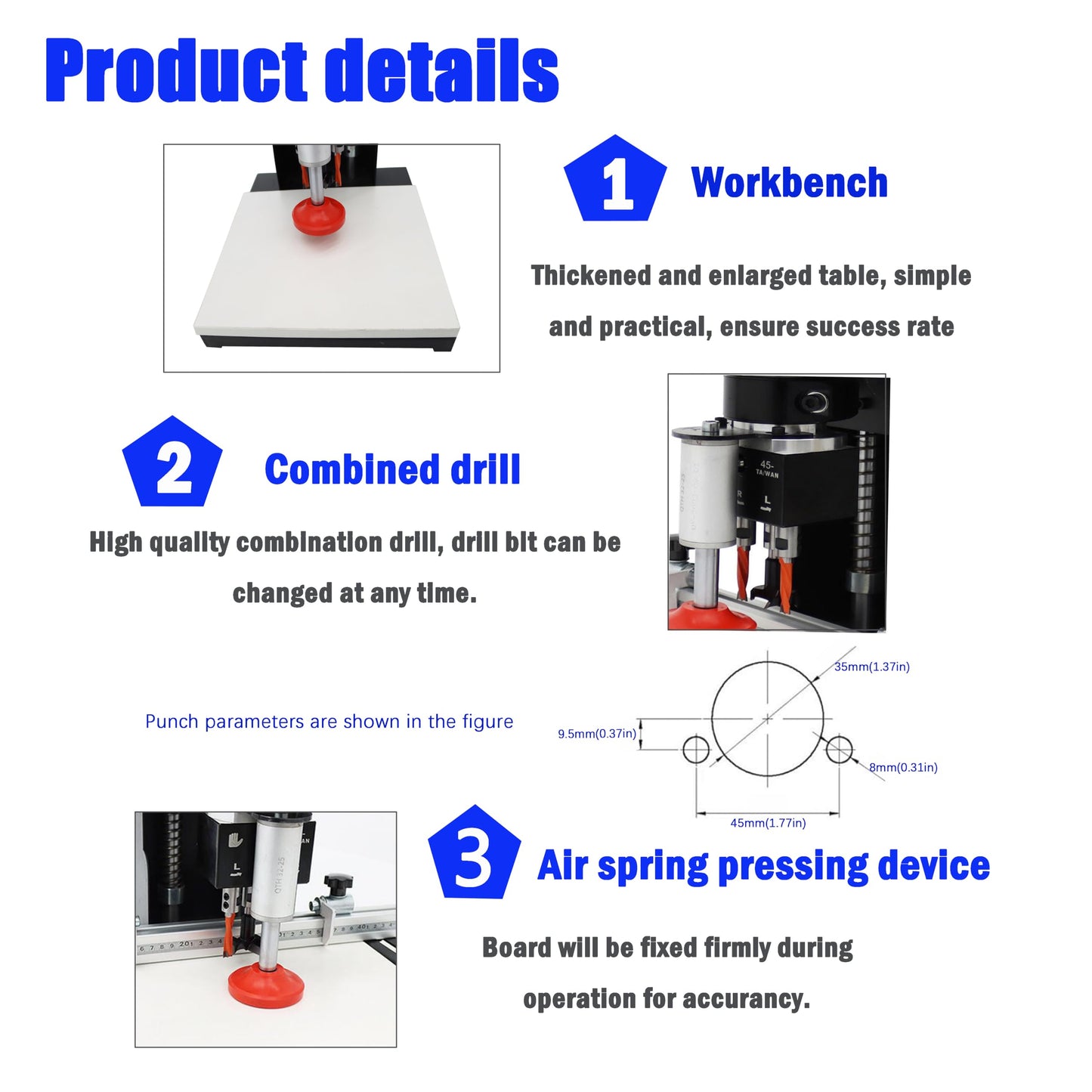 TECHTONGDA Electric Hinge Drilling Machine Portable Puncher Hand-Held Drilling Equipment Woodworking Hole Drilling, Depth 0-40mm 45-9.5
