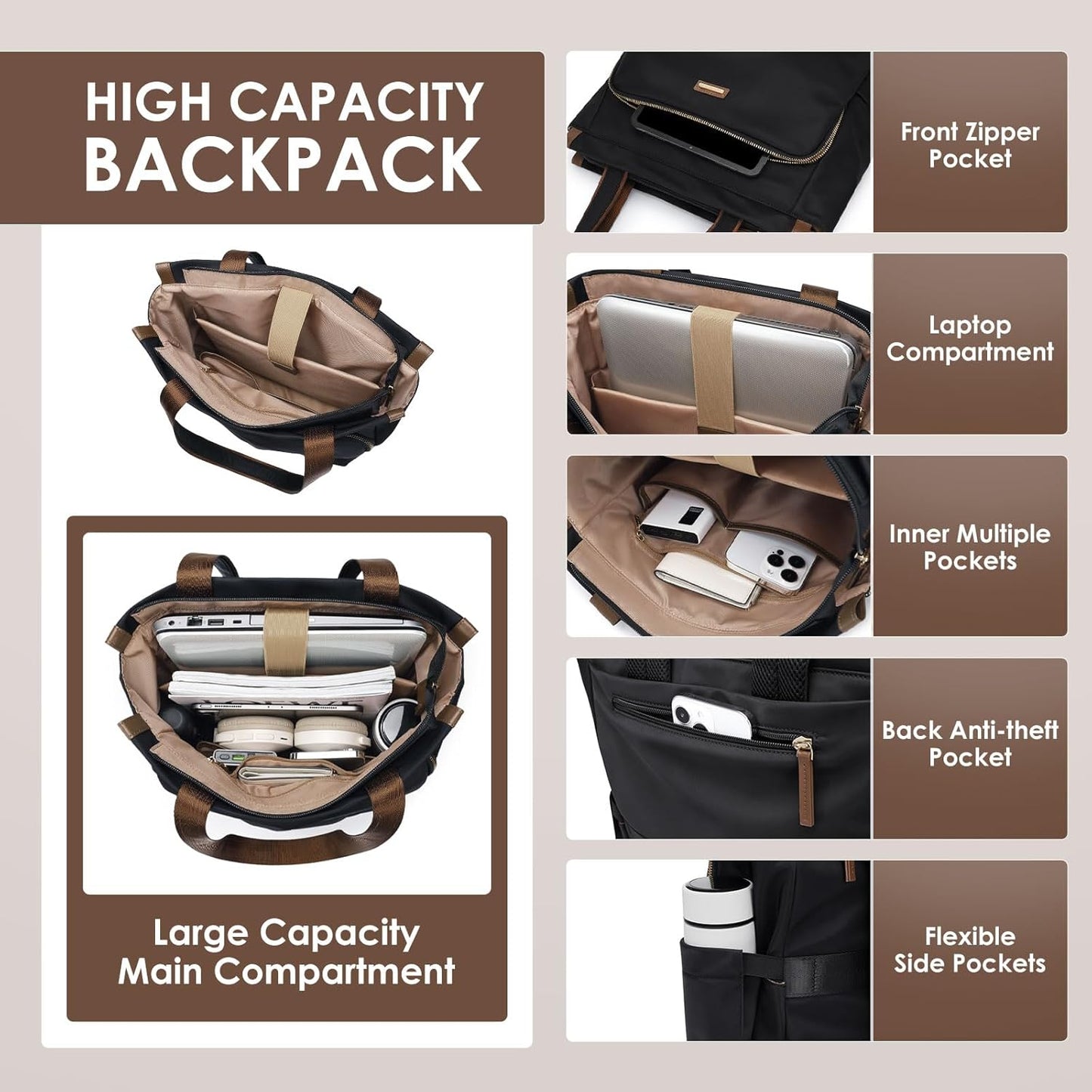 Backpack Daypack GOLF SUPAGS Convertible Laptop for Women Casual Notebook Tote Bag for Work College Travel Leisure