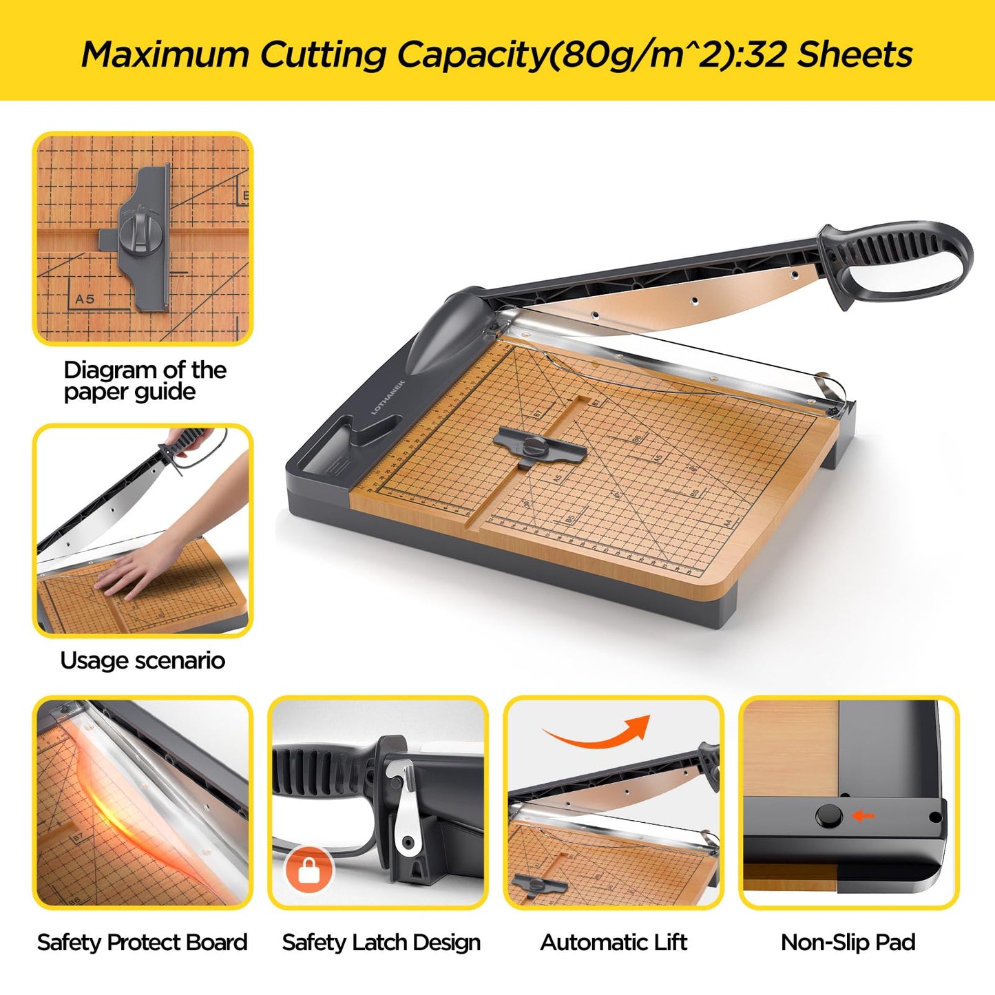 12'' Wood Guillotine Paper Cutter and A3 4-Roller Laminating Machine, LOTHANEK 13 inch Heavy Duty 3-10 Mil Commercial Laminator Machine with 50 Sheets