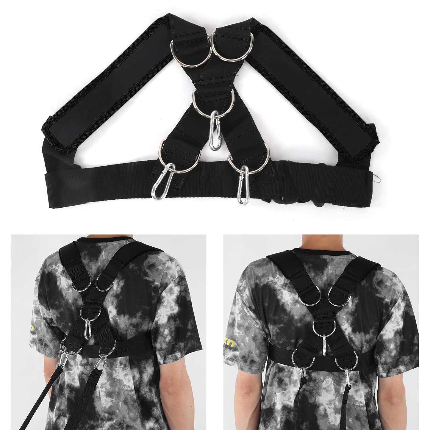 Weight Bearing Shoulder Strap, Nylon Resistances Strength Training Shoulder Bands Pulling Sled Harness Vest Bands with Pulling Strap for Football Workout (Black)