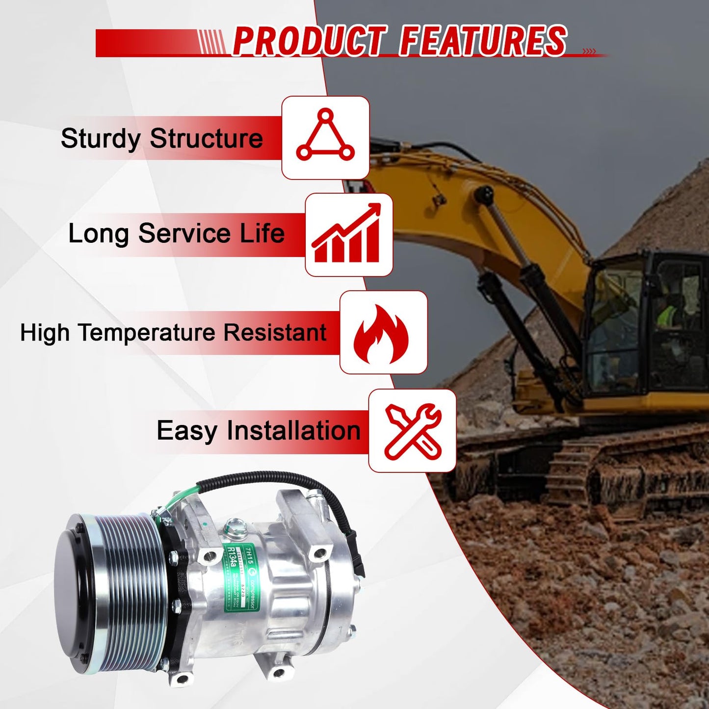 Worldthump AC Compressor, E320D2 372-9295 3729295 Air Conditioning Compressor Replacement for Caterpillar Excavator 320E 320D 329E 324E 320D2 323D2 329E 323F 330F