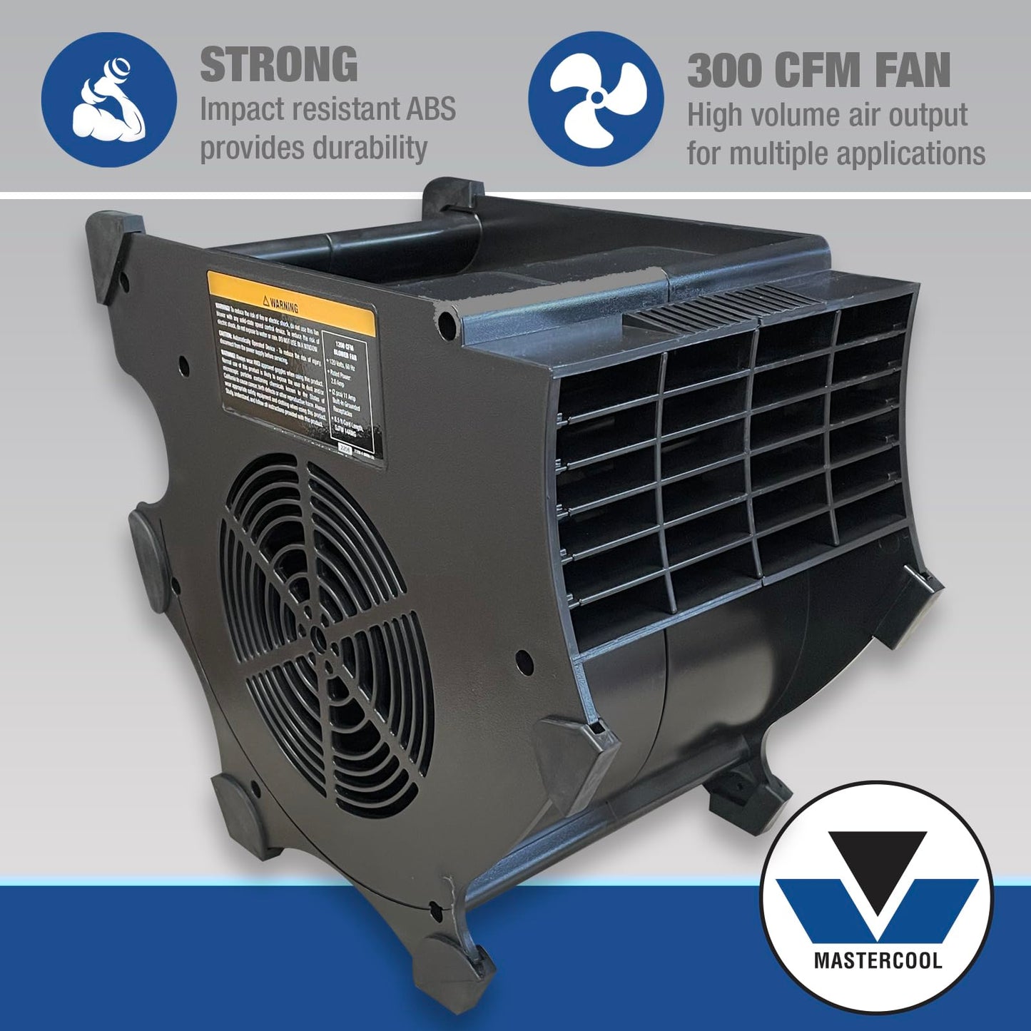 Mastercool 300 CFM Blower Fan (20300-A), Cools & Dries, 3-Speed, Impact-Resistant ABS, Adjustable Feet, 2 Grounded Receptacles, 8.5 ft. Cord