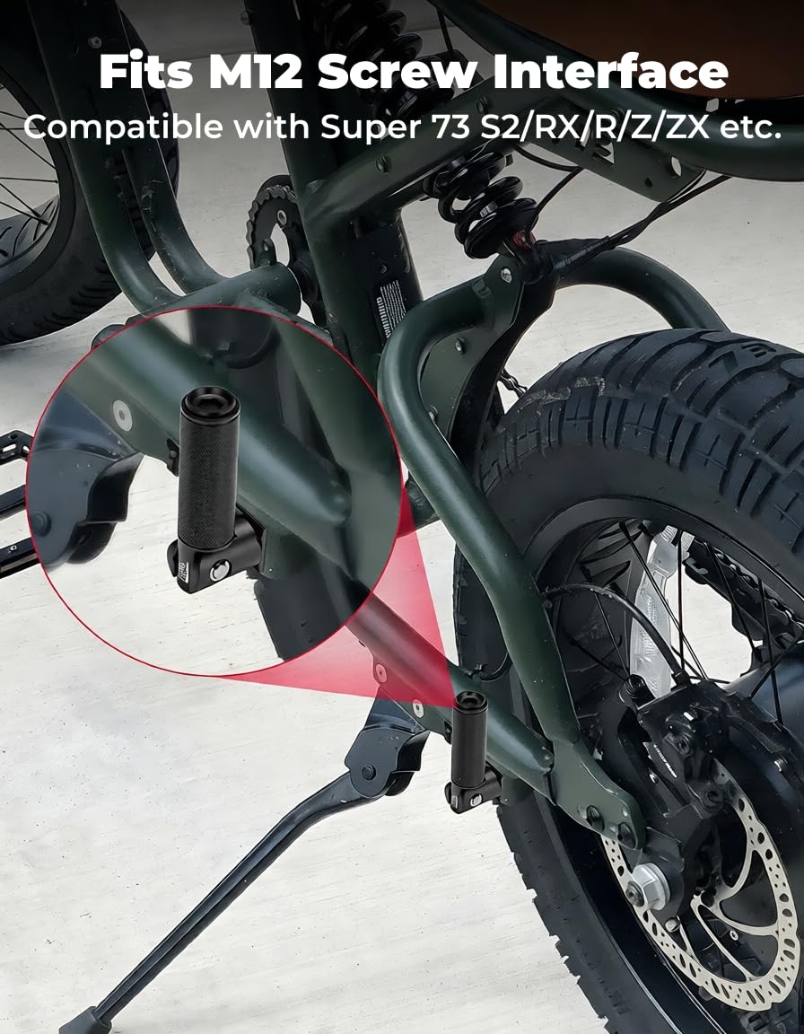 KEMIMOTO Folding Foot Pegs Universal M12 Install Bolts Electric Bike Compatible with Super 73 S2/RX/R/Z/ZX CNC Aluminum Motorcycle Bicycle EBike Foldable Footrests Pedals Passenger Footpegs