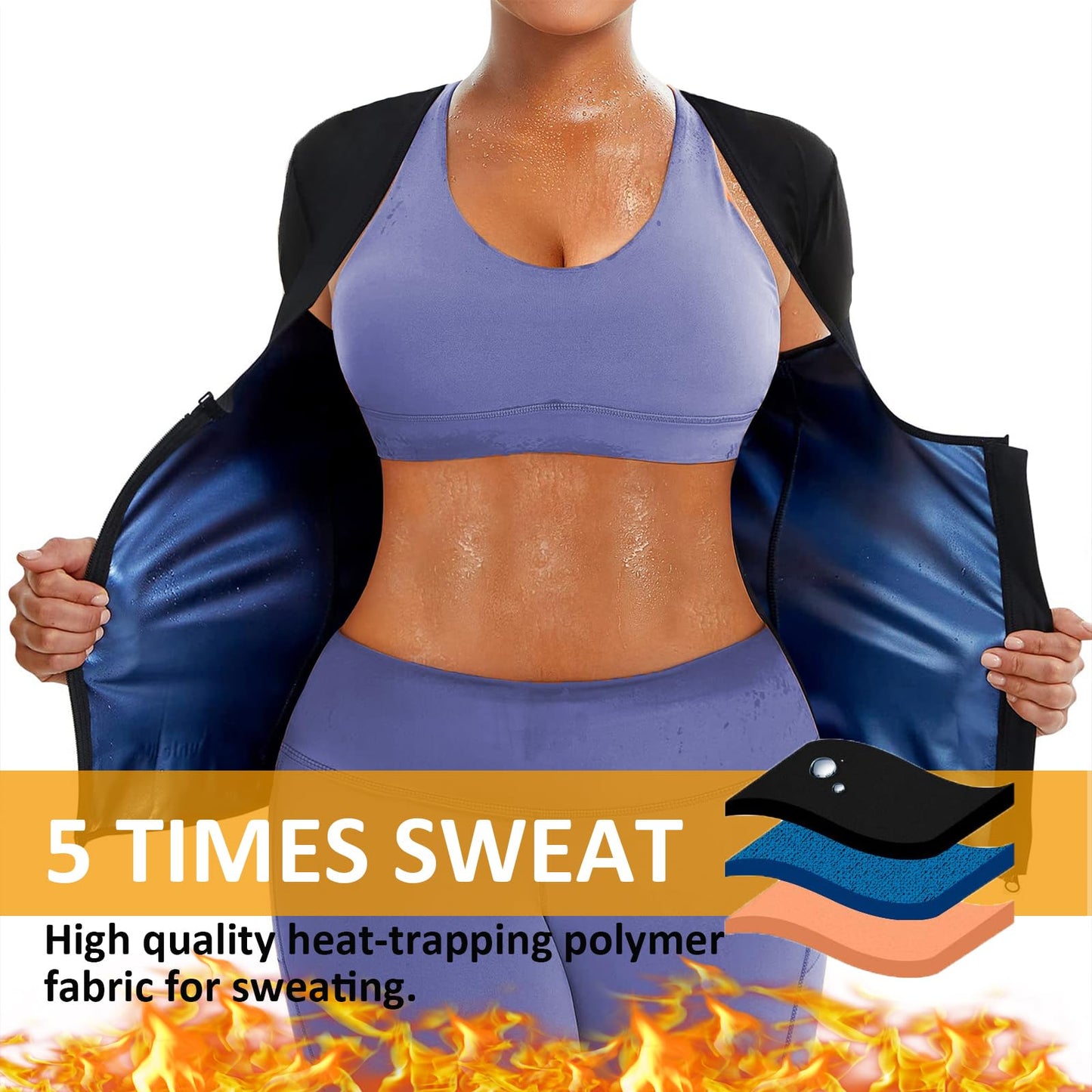 BXVX Sauna Suit Women Weight Loss Sauna Shirt for Women Sweat Suit Waist Trainer Vest Fitness Body Shaper Zipper L