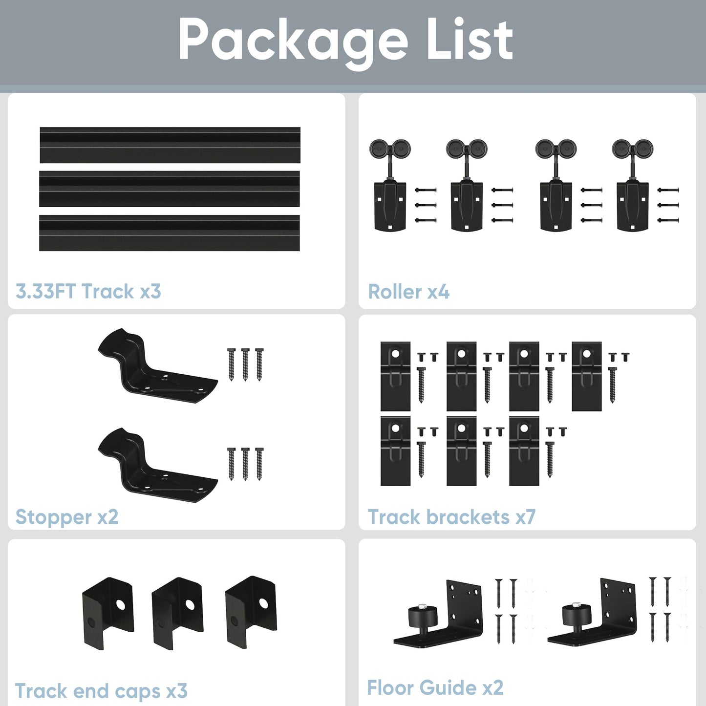JUBEST 10FT Box Rail Exterior Barn Door Hardware Kit, Heavy Duty Sliding Door Track Kit Wall Mount Door Hardware Kit for Two Doors System(Doors Not Included), Black