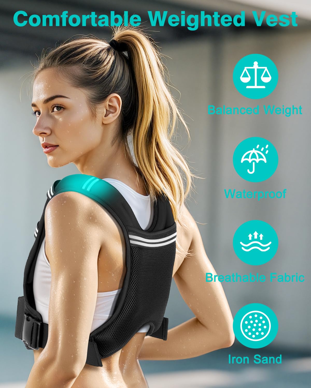 Mieakvool Weighted Vests for Women Men, 8 12 16 20 lb Weighted Vest with Storage Pockets, Rucking Vest with Reflective Stripe, Adjustable Straps Weight Vest for Running, Walking, Workout, Training