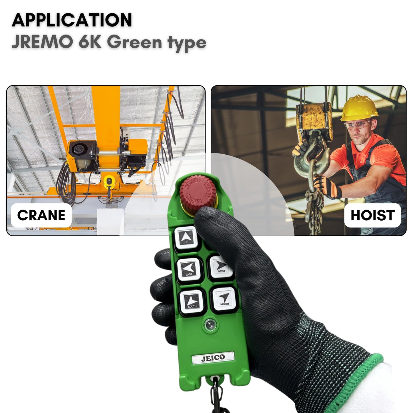JEICO Crane Hoist Industrial Wireless Remote 6 Buttons Controller JREMO 6K Green Type (1 Transmitter + 1 Receiver) Green, Made in Korea