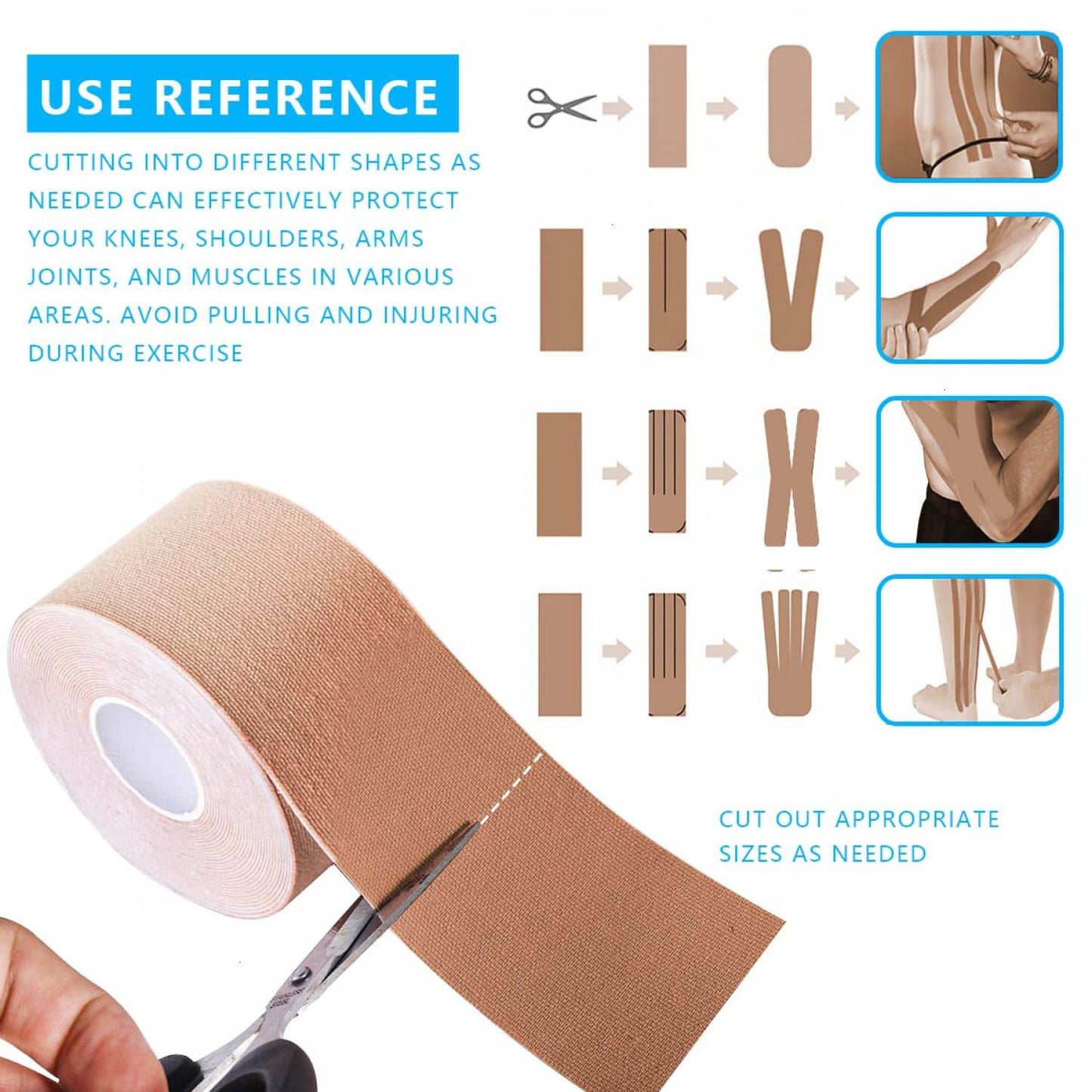 SenseYo 2 Pack Kinesiology Tape, Athletic Tape Supports Protects Muscles, Knees, Shoulders & Plantar Fasciitis, Waterproof & Hypoallergenic Kinesiology Tape (Skin Color)