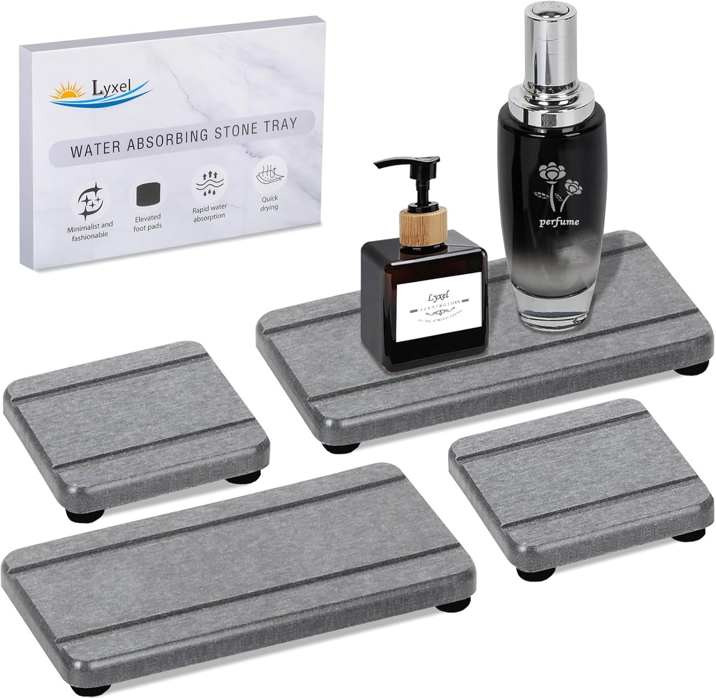 Skiennix Stone Drying Trays - Water Absorbing Diatomaceous Earth Set | 4PCS for Bathroom & Kitchen