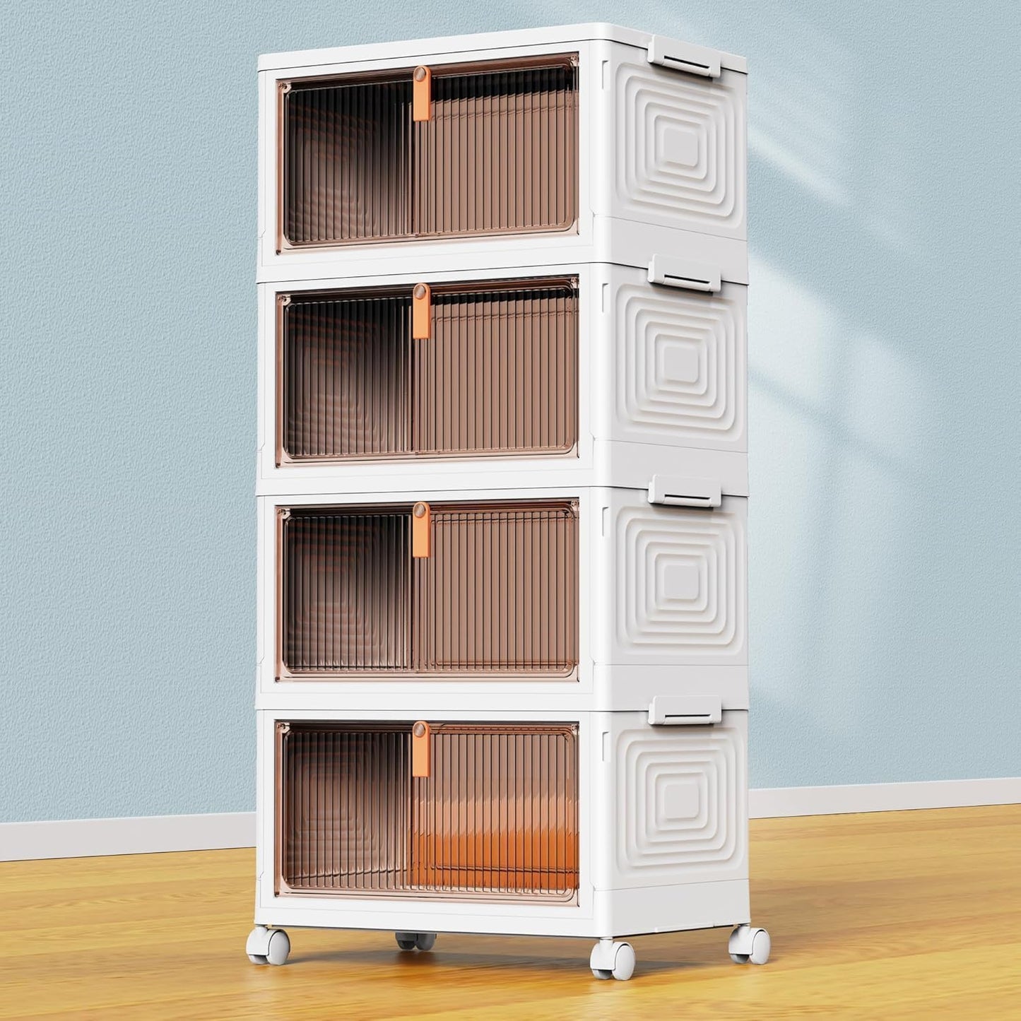 YFXCVSL 4-Tier Plastic Storage Bins - Stackable Containers with Wheels, 23QT, Ideal for Home & Office