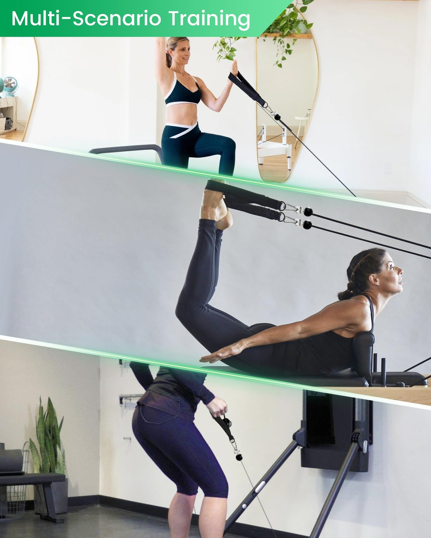 Pilates Loops Fit for Tonal & Reformer Machine, Double Loop Soft Lined Pilates Straps with T Lock Adapter, W/Snap Hooks, D-Ring Straps