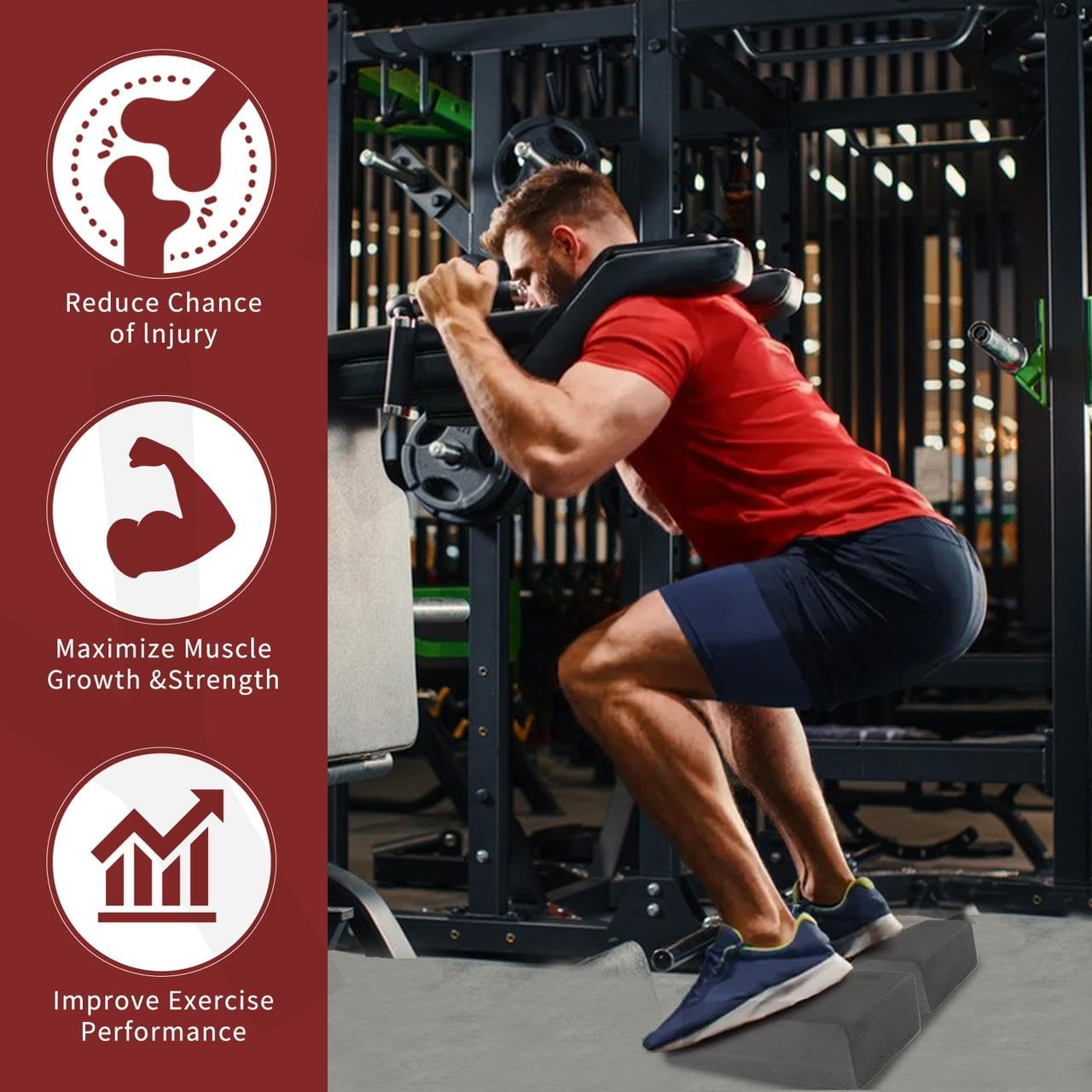 2 Pack Incline Squat Wedge Blocks - Non-Slip Heel Elevated Squat Wedge Boards - Versatile Calf Stretcher Slant Boards Ramp for Yoga, Pilates, Weightlifting, Strength Training & Home Gym Fitness