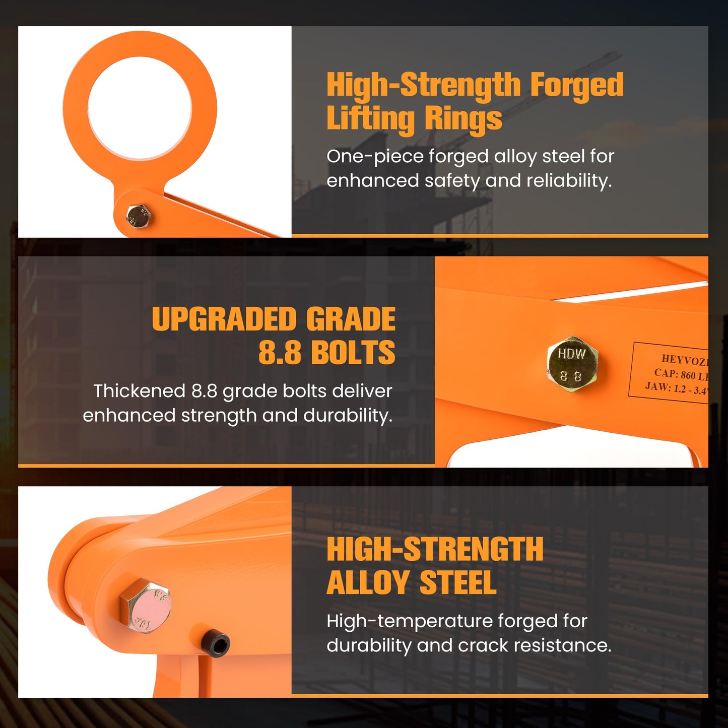 HEYVOZE 860 lbs Granite Slab Lifting Clamp, 1.2–3.4 in Opening A-Type Stone Lifting Clamp, for Stable Handling of Granite, Marble, and Concrete Slabs