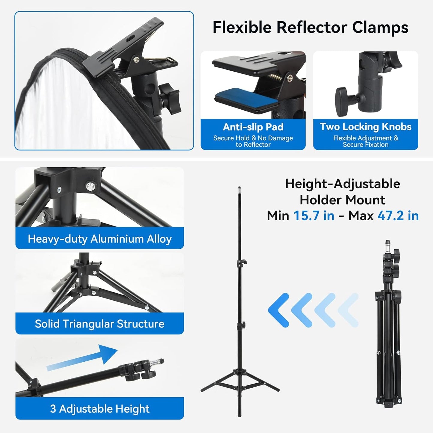 UTEBIT 43"/110cm 5 1 Photography Reflector with Stand & Clamp, Collapsible Light Reflector with Bag in Multi Disc