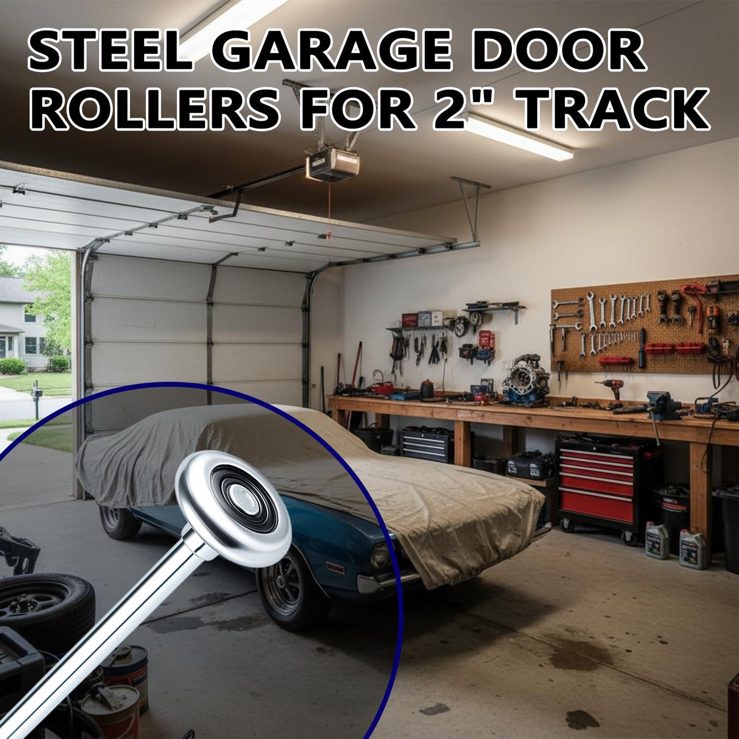 Mindoub 20-Pack 9" Long Stem Steel Garage Door Rollers Bulk - Commercial Grade Heavy Duty Replacement for 2" Track - Quiet 10-Ball Precision Bearings, Anti-Shake & High Load Capacity