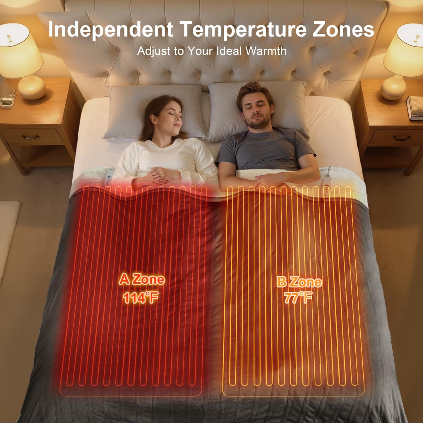 FVERWAG Heated Blanket Queen Size - 84" x 90" Electric Blanket with 5 Heat Settings, Double Zone Heating, 10 Hrs Auto Off, Overheat Protection, Washable Heating Blanket, Gifts for Grandma, Grey