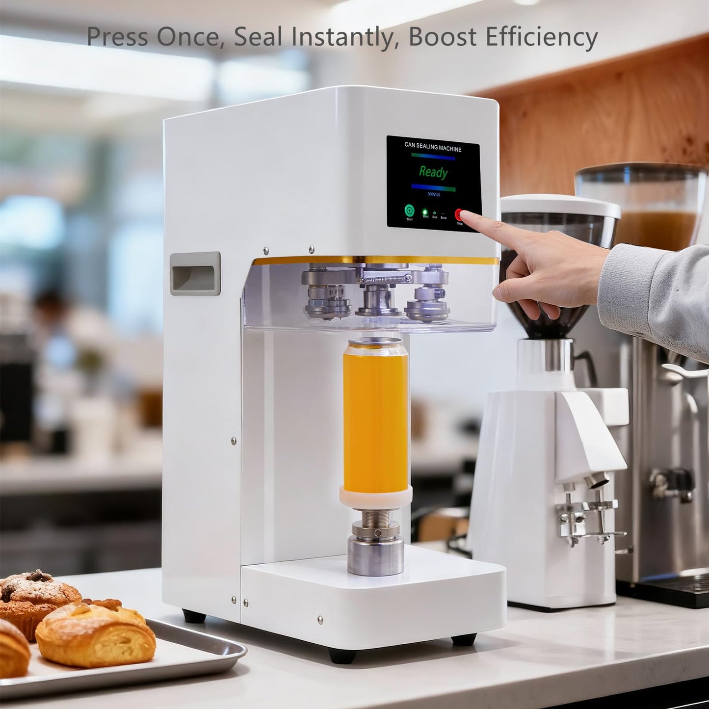 Commercial Soda Can Sealer - 2.4-6.7 inch Height Adjustable, Automatic Can Sealer for Aluminum and Plastic Cans - White