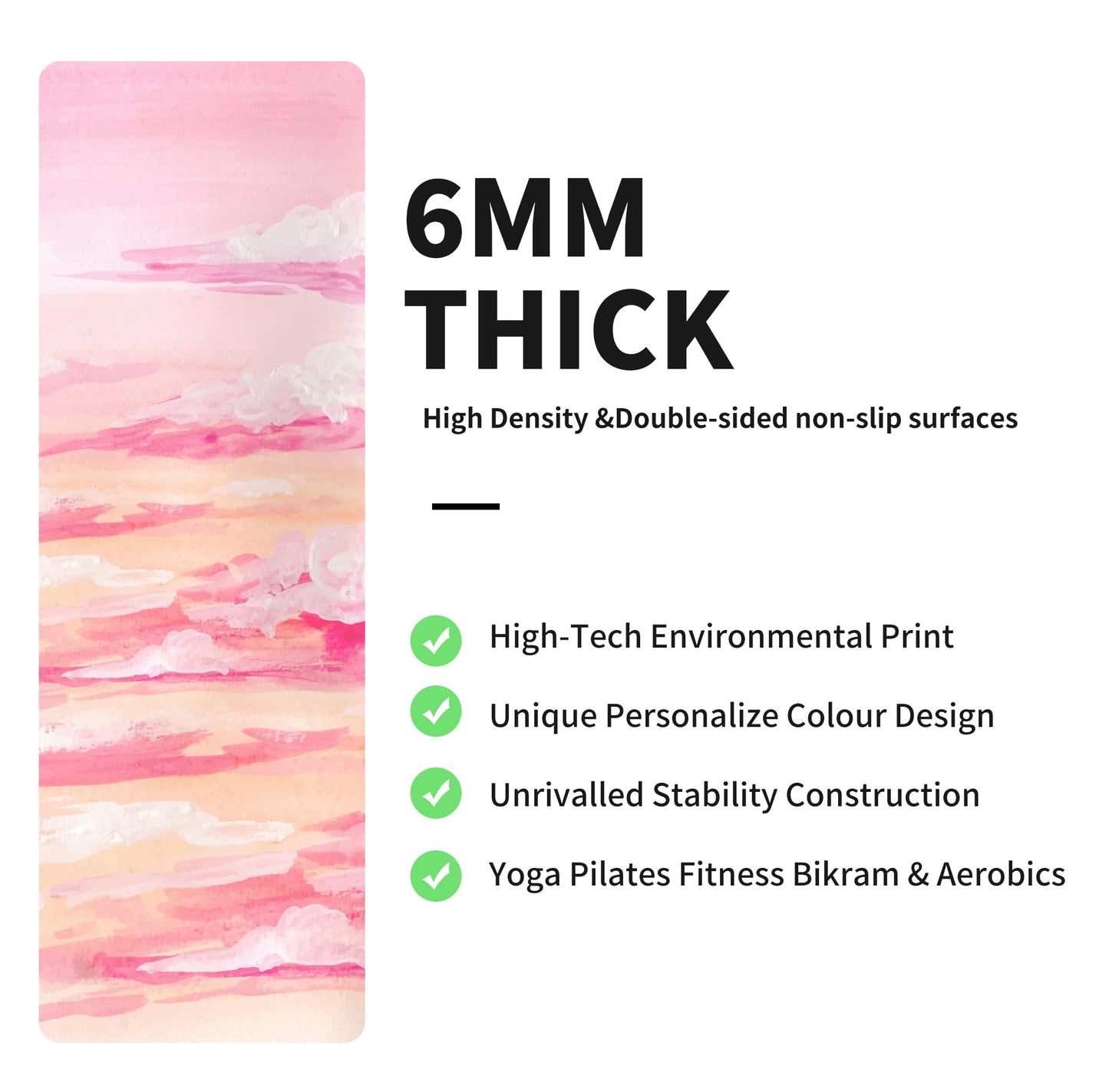 nuveti Yoga Mat Print Extra Thick TPE Non Slip Fitness Exercise Mat with Carrying Bag,72"x24" Extra Thick 6MM Exercise & Workout Mat for Yoga, Pilates Fitness and Floor Exercises