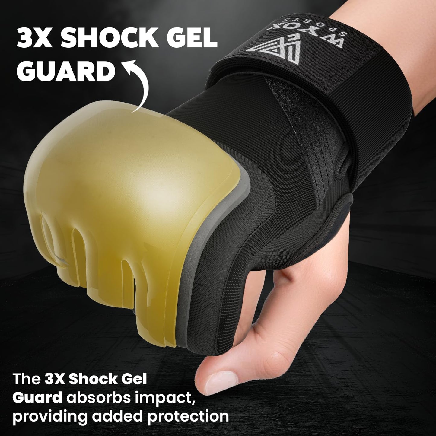 WYOX Gel Boxing Hand Wraps Inner Gloves for Men & Women, 80cm Quick Wrist Straps, Padded Knuckle Protection for Muay Thai Kickboxing, Hand Wraps for Boxing & Martial Arts (Black, S/M)
