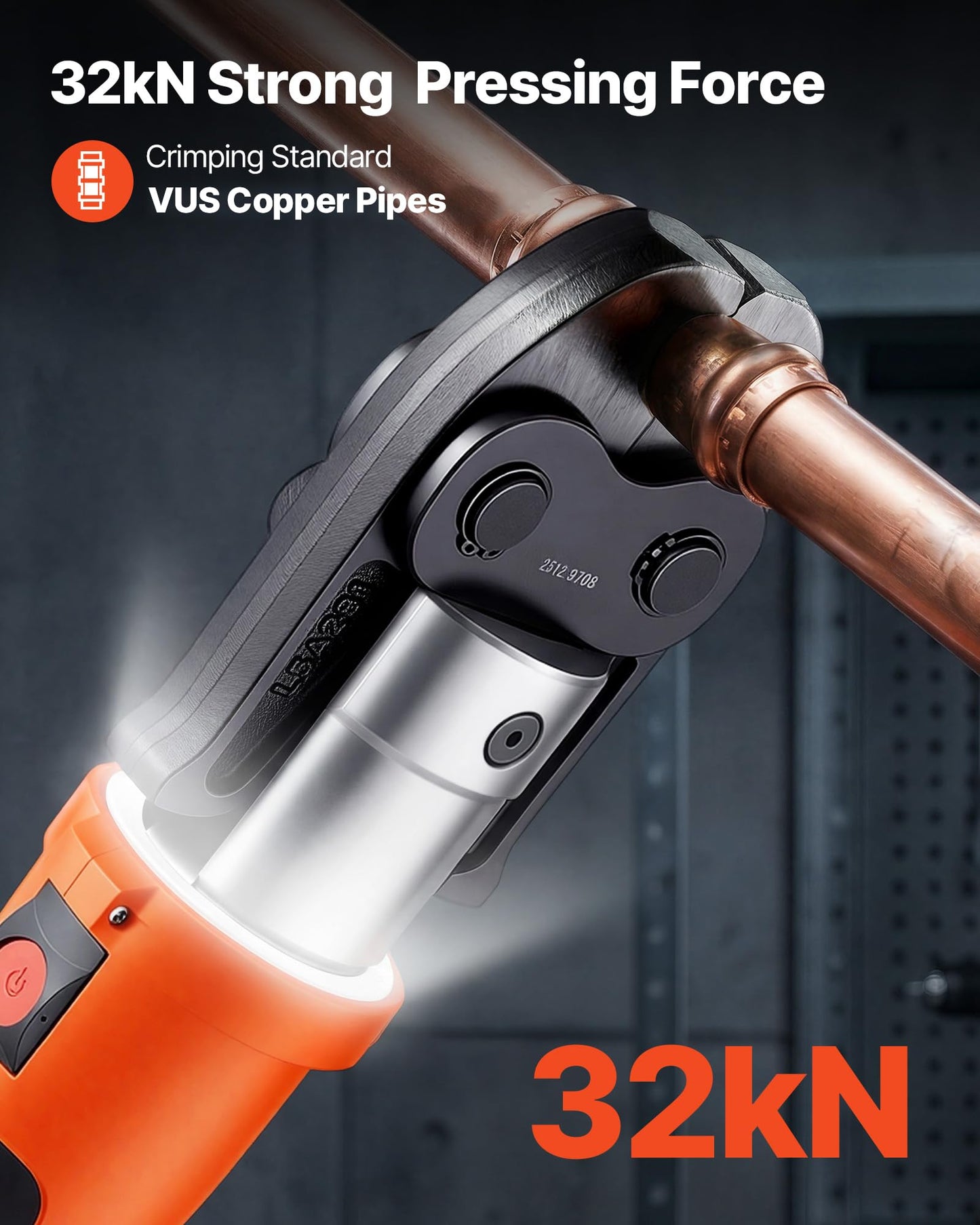 VEVOR Press Tool, 18V Electric Crimping Tool for 1/2", 3/4", 1", 1-1/4", 1-1/2", 2" Copper Pipes, 32KN Press Tool Compatible with ProPress - with 6 VUS Jaws, 2PCS 4AH Batteries, Charger & Toolbox