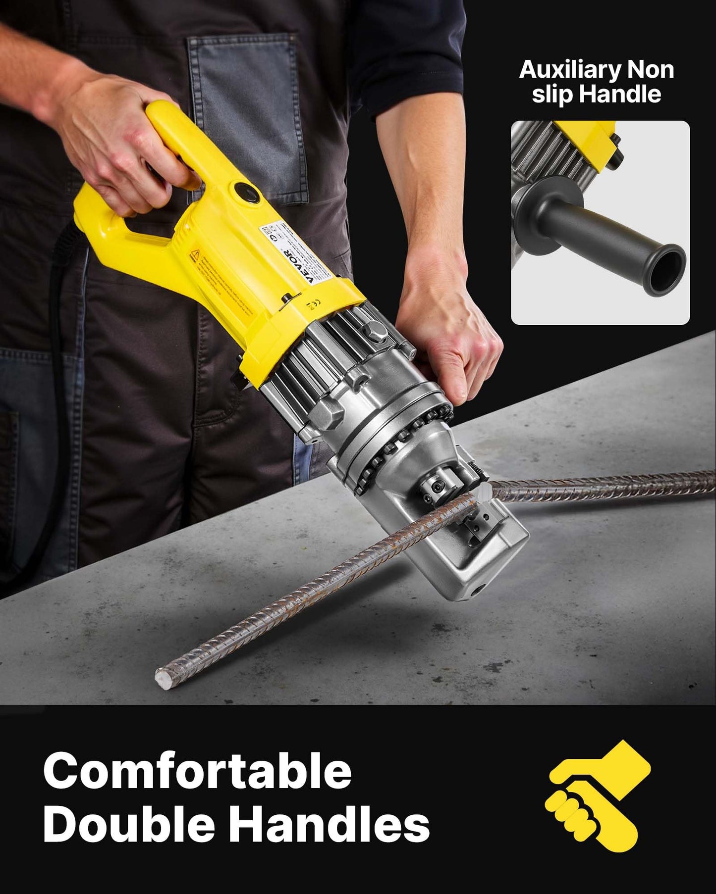 VEVOR Electric Hydraulic Rebar Cutter 900W 110V - Portable, Cuts #5 4-16mm Rebar in 3 Seconds, with Stainless Steel Carry Case