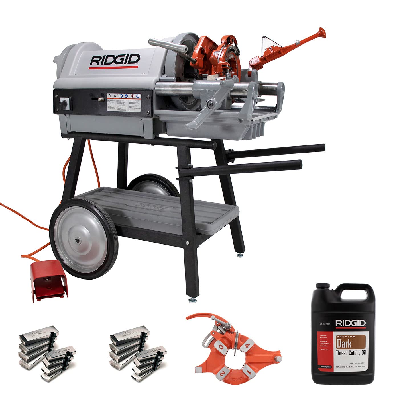 RIDGID 1224 Pipe Threading Machine 26092 with Universal Cart Die Heads Dies & Oil (Renewed)
