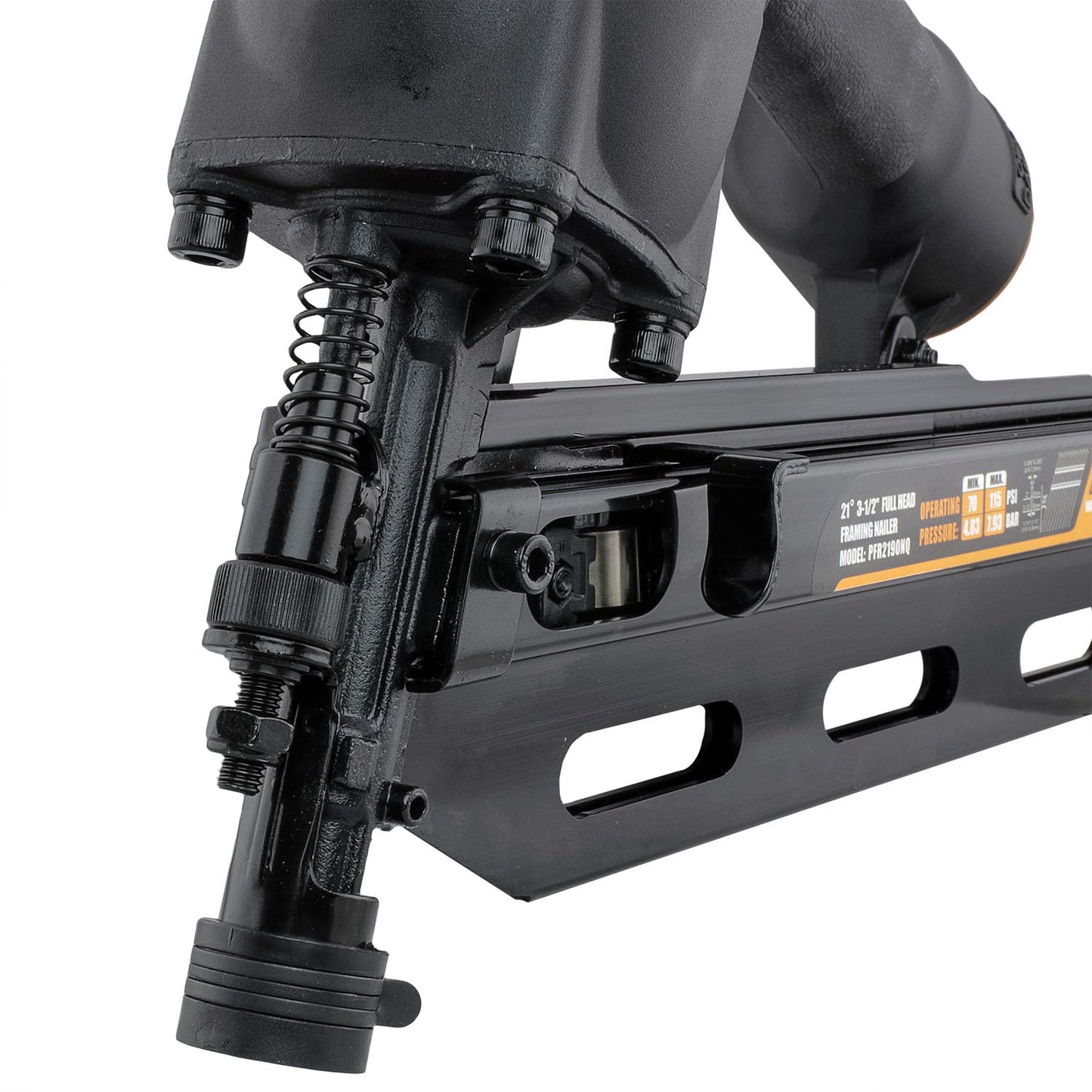 Freeman Pneumatic 21 Degree Framing Nailer with Nails | 2" – 3-1/2” Full Round Head Nails | Anti-Dry-Fire, Dual Trigger, Depth Adjust, and Comfort Grip | PFR2190NQ