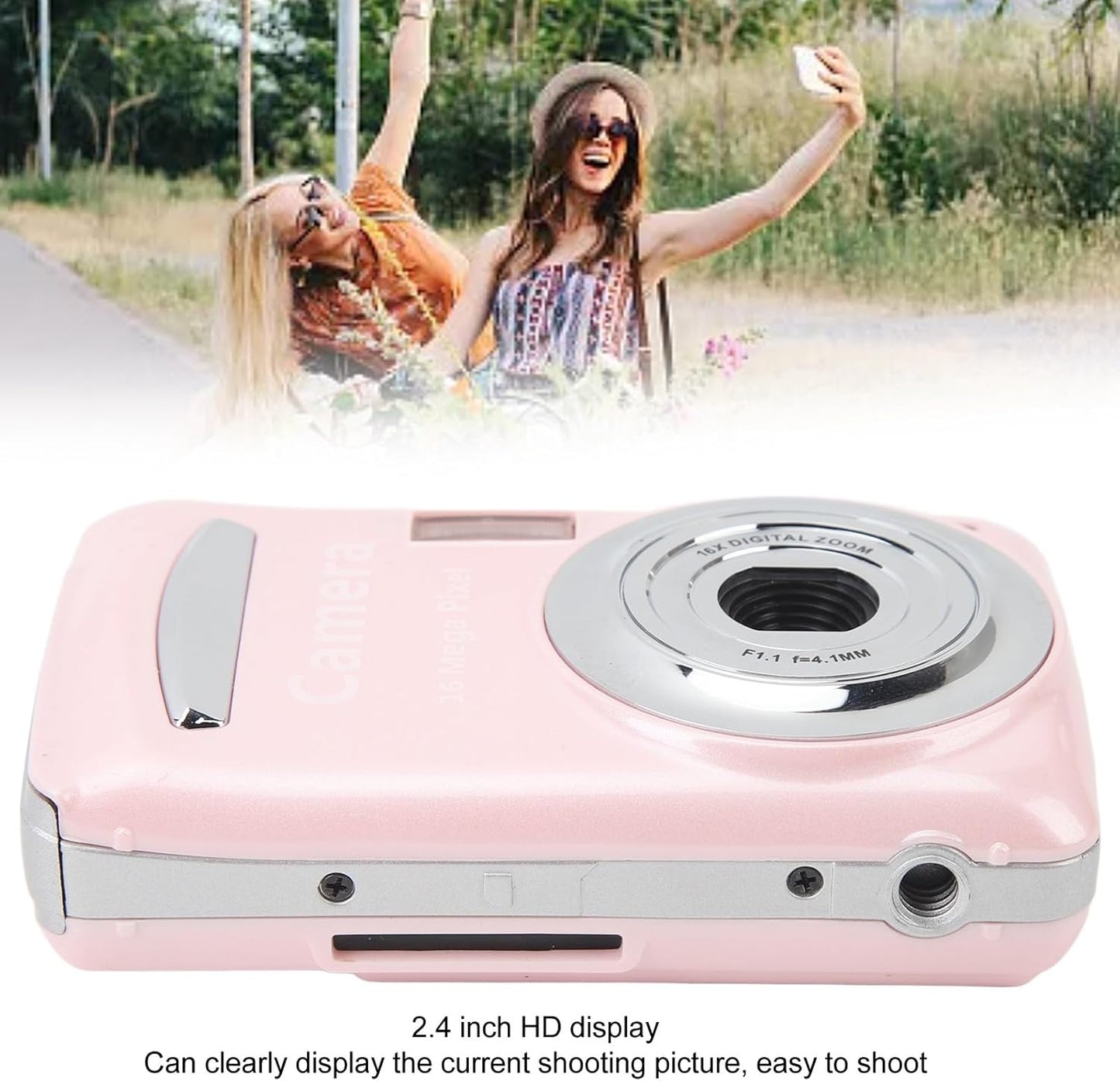 Yunseity 1080P 16X 64MP 2.4 Inch Full HD Zoom Digital Point and Shoot Camera, IPS Screen Auto Focus Vlogging Camera