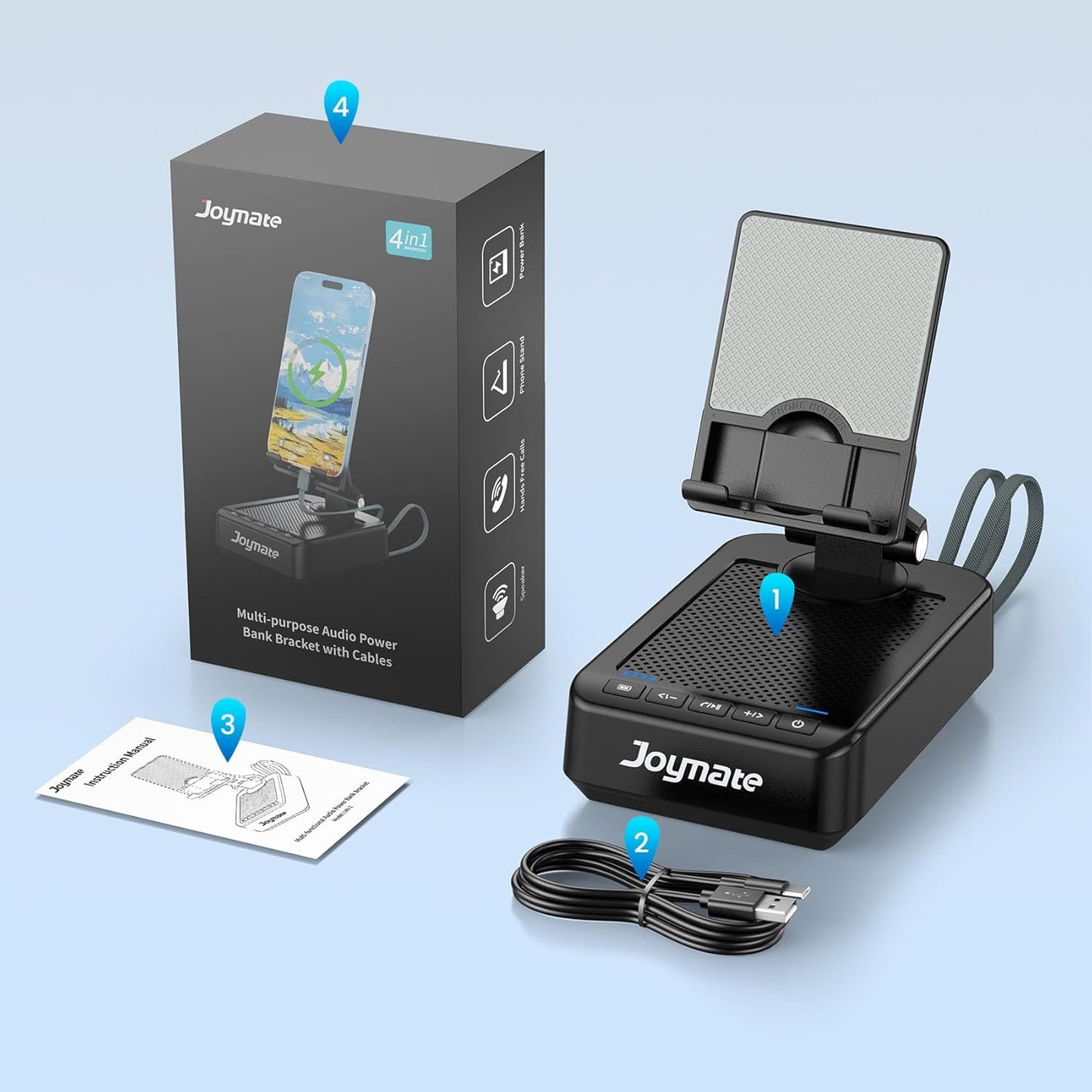 Joymate 10,000mAh 360 Gifts for Men Women, Charging Phone Stand with Cables and Bluetooth Speaker, Rotatable Angle Cell