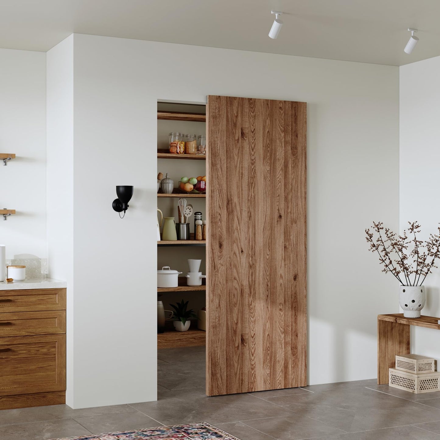 CEAKIAN 32" Concealed Sliding Barn Door Hardware Kit with Soft Close Mechanism for 24in Passage Opening, Hidden Sliding Door Hardware, Trackless Rail, Wall Mount for Interior Wooden Doors (NO Door)