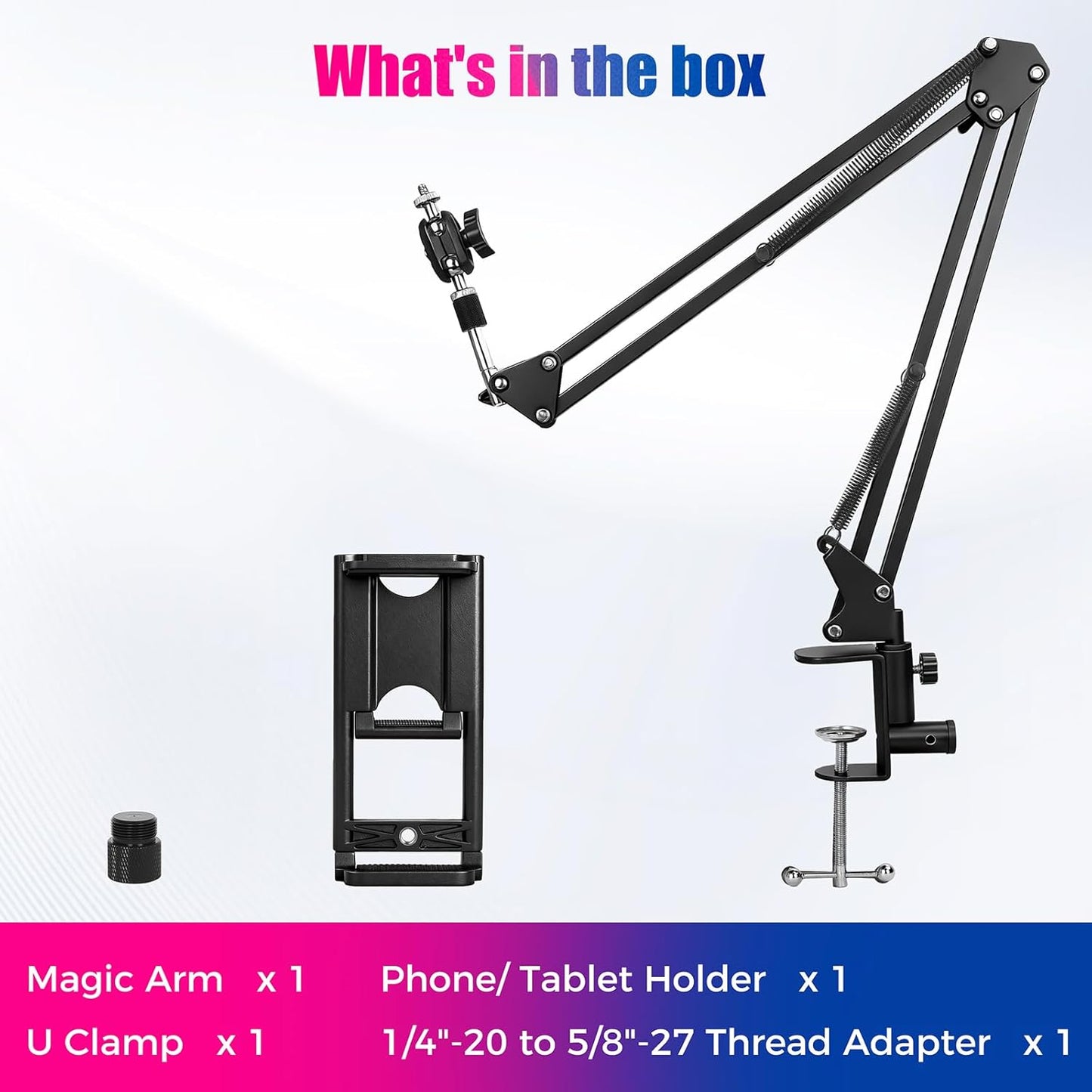 ellrkr 30" 360 1/4" 5/8" Magic Arm Holder w Clamp - Overhead Phone Mount for Desk, Smooth & Thread Webcam Stand