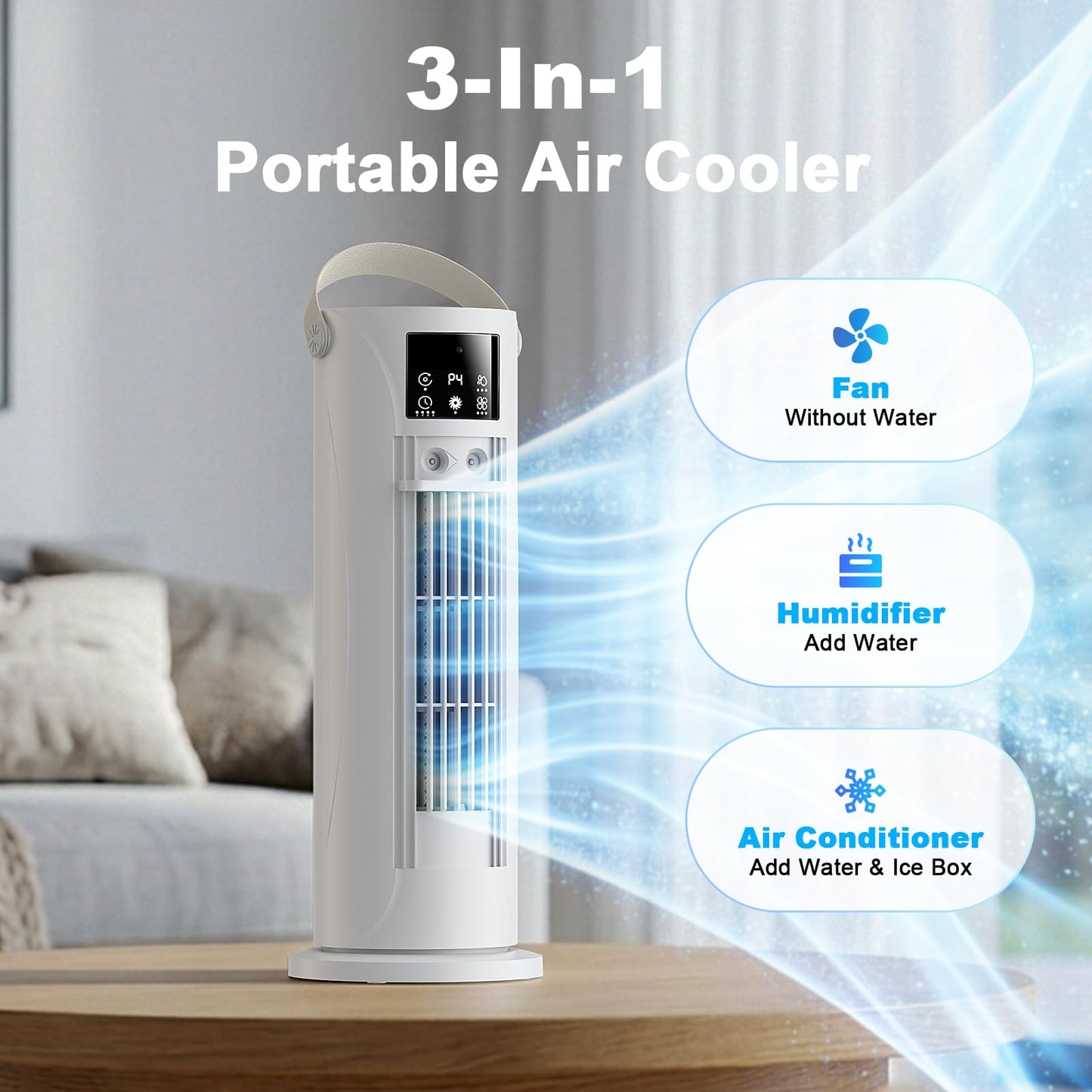 Portable Air Conditioners - 3 Speeds & Storm Mode & Mist Spray, Tower Cooling Fan with Timer, 120° Oscillation for Home, Office, Bedroom, Living Room - Portable AC Standing Fan (White)