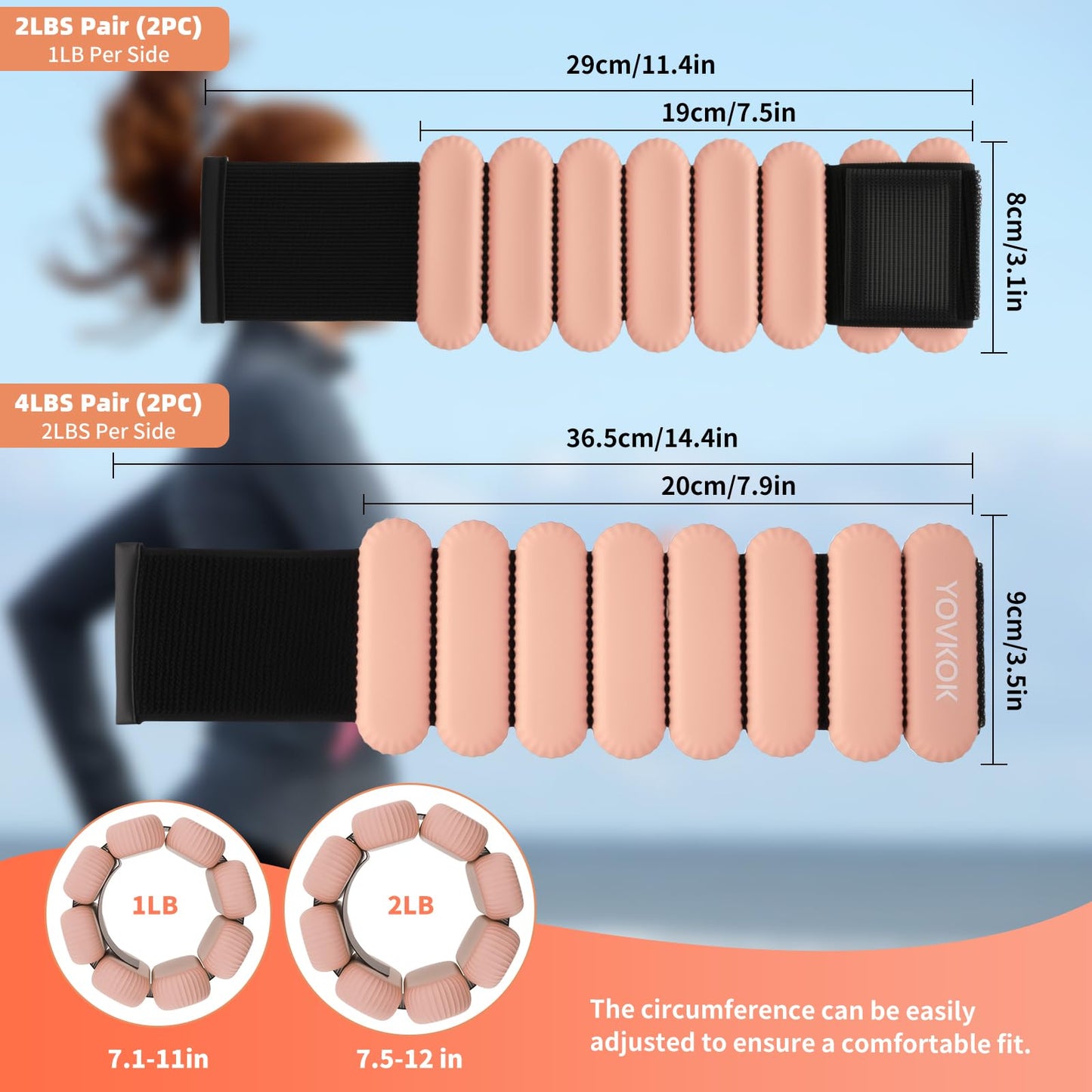 Wrist Weights, Silicone Adjustable Ankle Weights for Women Men - Strengthen Arms and Legs Ideal for for Home Gym Workout, Running, Yoga, Pilates, Barre, Exercise, Strength Training (Natural Flesh Pink, 4 lbs Pair (2 lb Each))