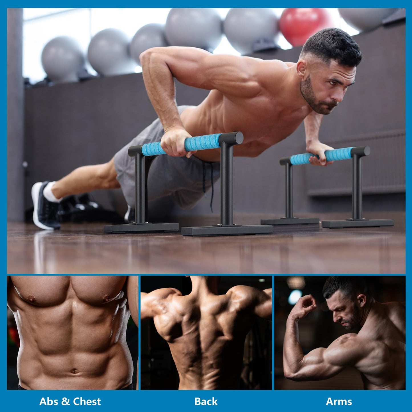 Steel Black Push Up Handles Parallettes Bars for Floor Workout, Anti-slip Calisthenics Gymnastics Bars, Strength Training Pushup Handstand Stands for Home Exercise