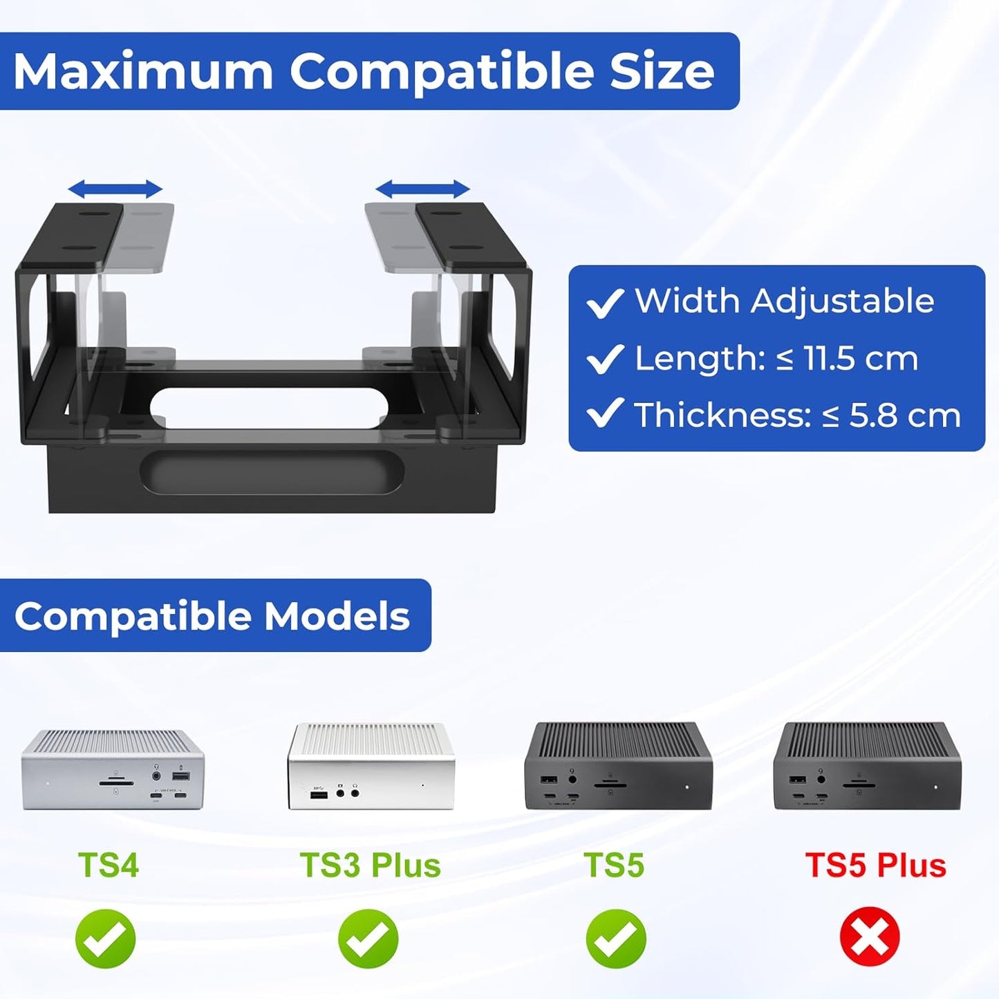 Bedycoon TS4/ TS3 TS5 4/3/5 Metal Under Desk Mount Compatible with CalDigit Plus/ Dock+ Power Bricks Adjustable Under