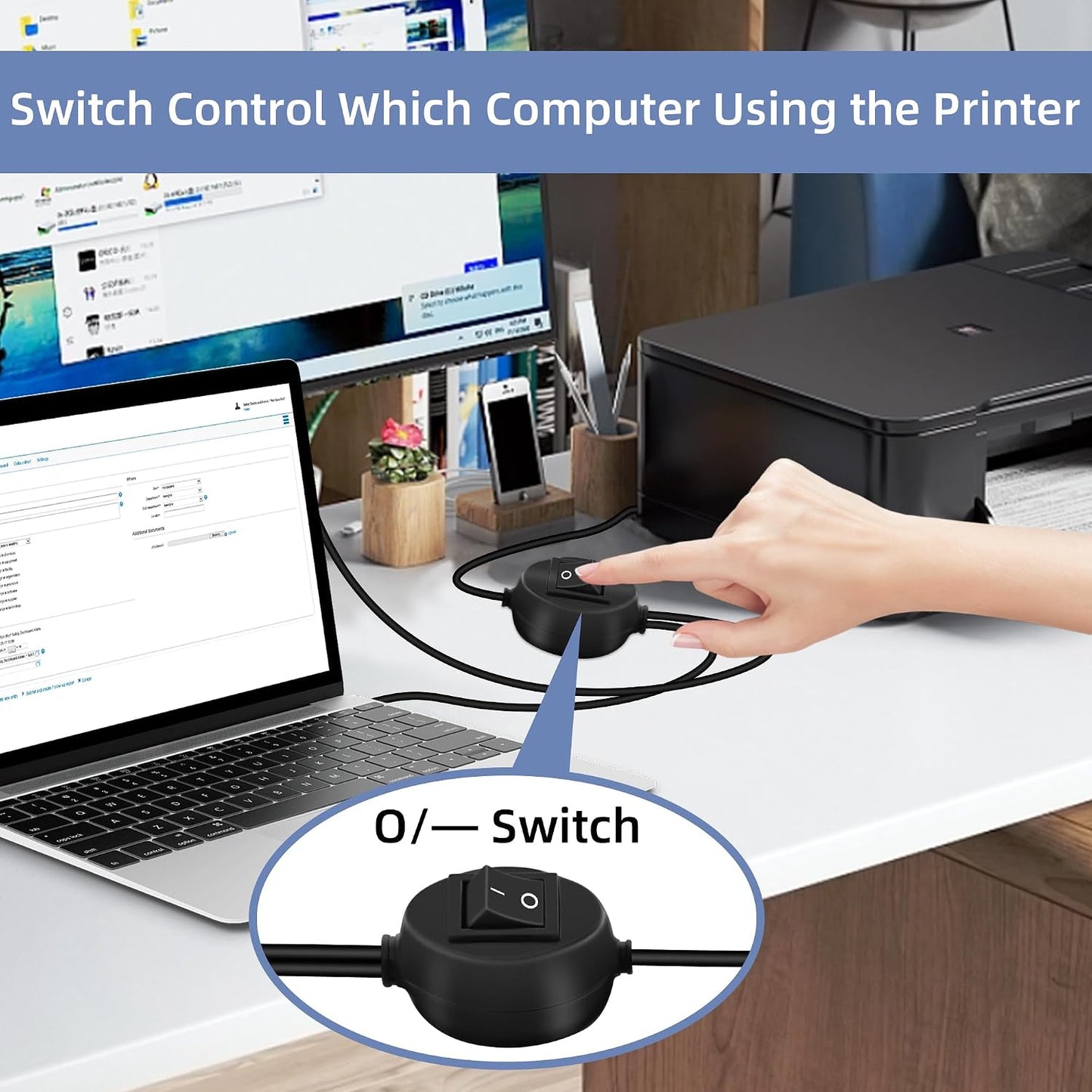 14.7FT 2 2.0 1 2 2 (4.5M) GELRHONR USB B Printer Cable Splitter, Printer Splitter for Computers, Type B Male to Dual