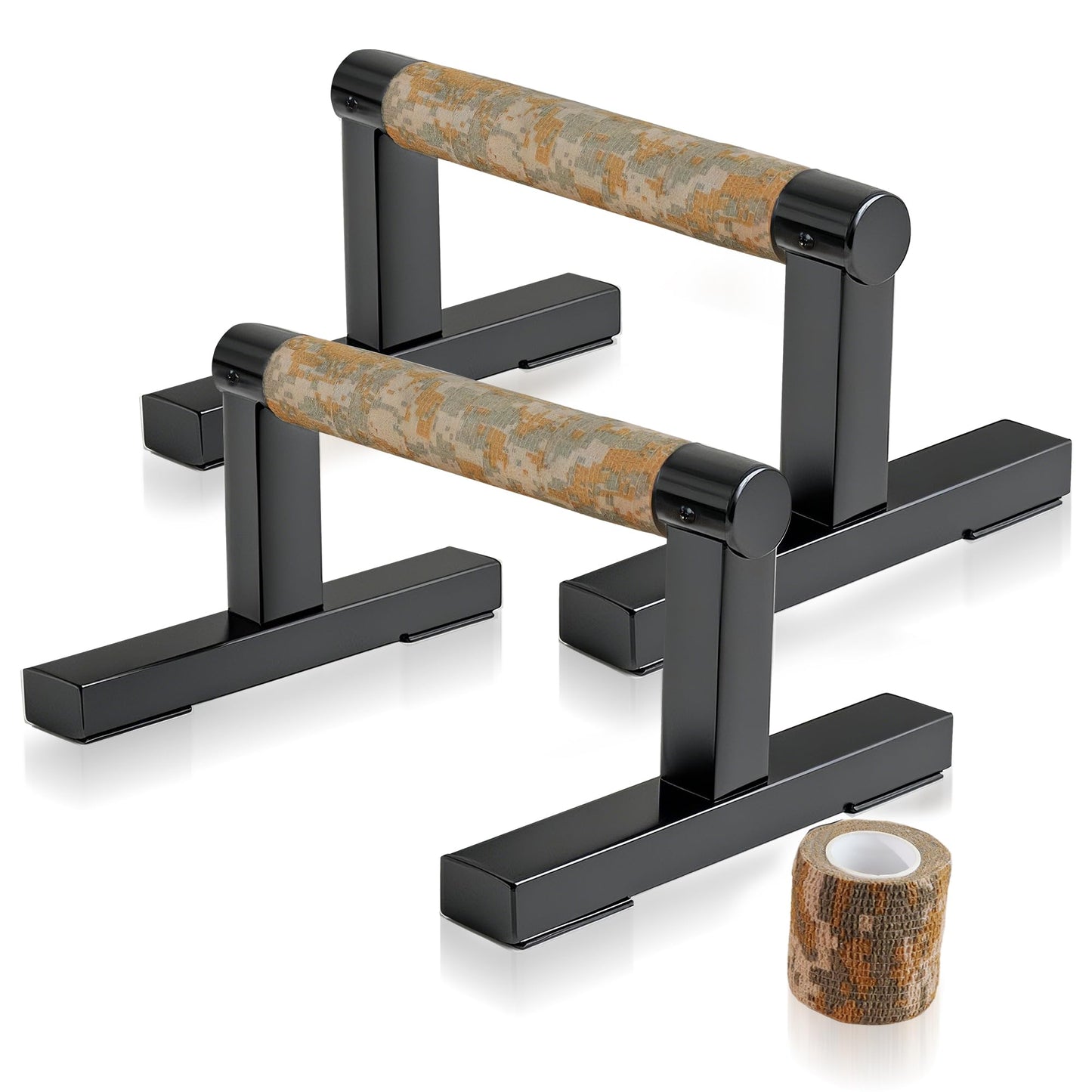 Purife T Shape Floor Stand Wood Push Up Handle Calisthenics Bars, Strength Training Pushup Stands Parallettes Bars with Sturdy Metal Bracket for Home Workouts