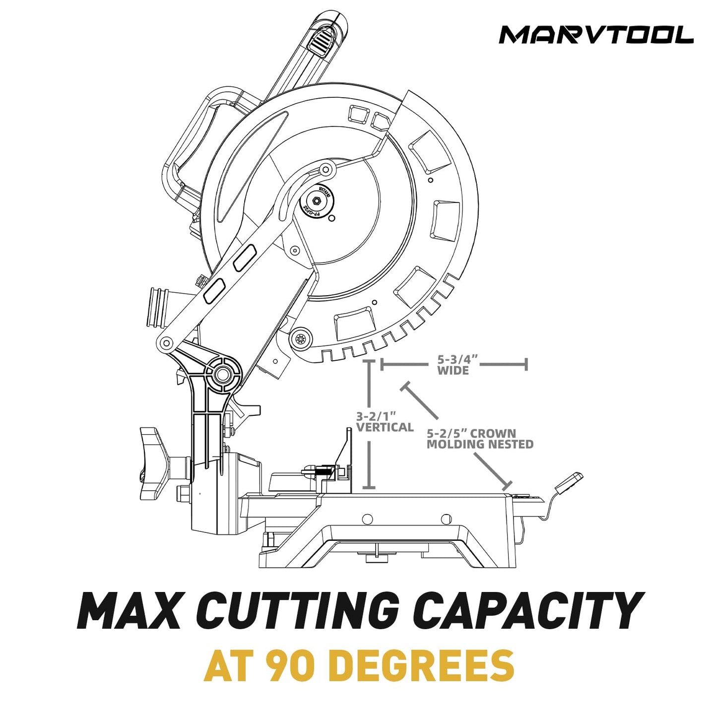 Marvtool 10-inch Compound Miter Saw, 5000RPM, 15 Amp, Single Bevel 0-45° with Extension Table, 36T Blade, Power Saw for Metal, Plastic, Wood, Laminates