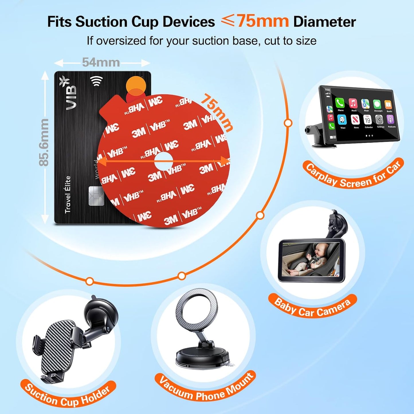 4 75mm Adhesive Sticky for Car Phone Mount: Pcs Double Sided Pad with Adhesion Promoter for Suction Cup Holder - Heat