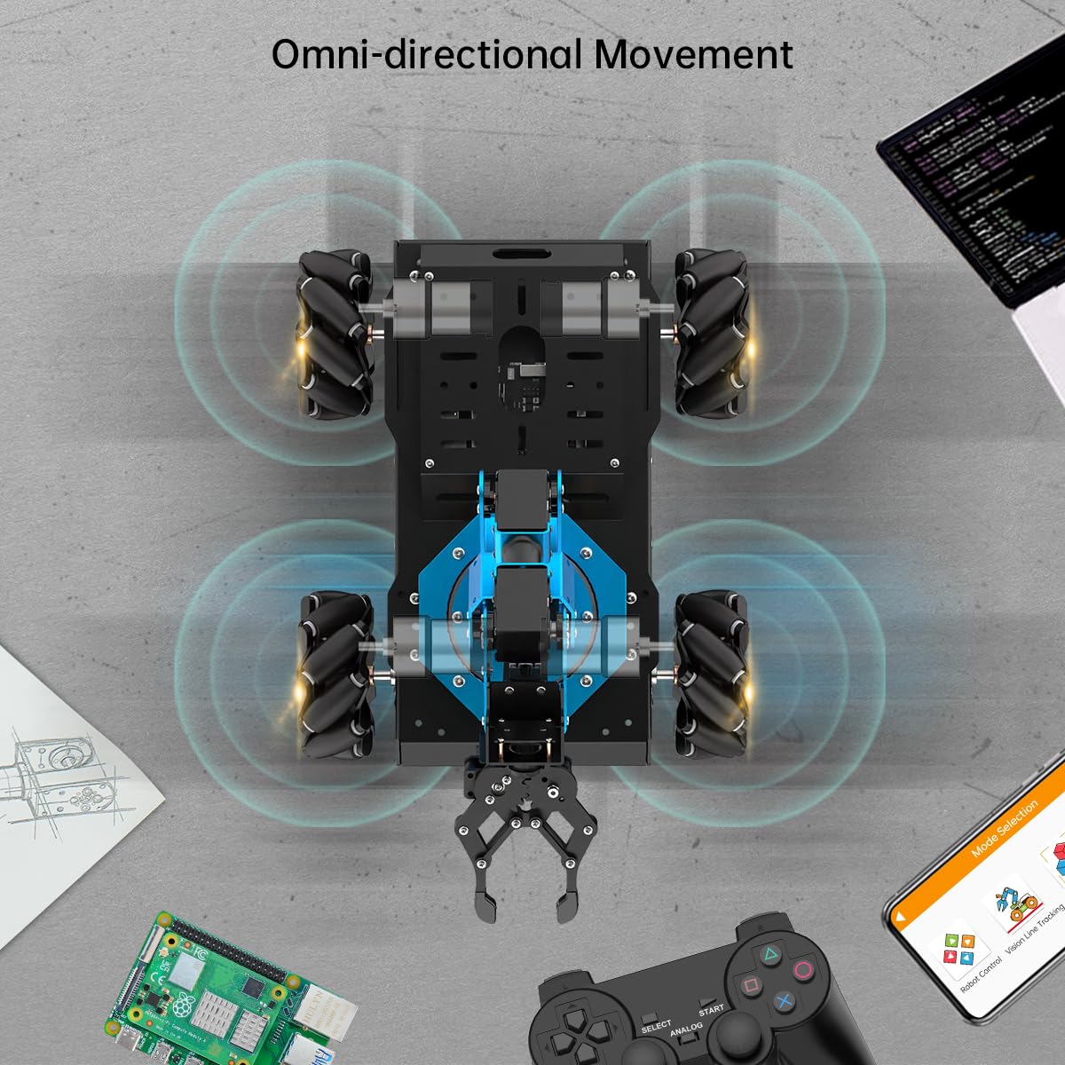 LewanSoul ROS Robotic Arm with Raspberry Pi 5 8GB Open Source Programming FPV AI Vision 6DOF/Axis Smart Robot Kit, 4WD Mecanum Wheel Big Chassis, ArmPi Pro with RPi 5 8GB