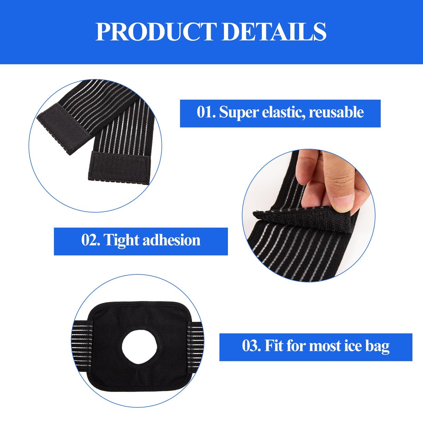 4 Pcs Adjustable Ice Pack Straps with Elastic Belt,Strap Bandage for Ice Bag Hot Cold Therapy,Multipurpose Elastic Ice Bag Wrap Band Ice Belt for Wrists, Arms, Waists, Knees Cold Pack