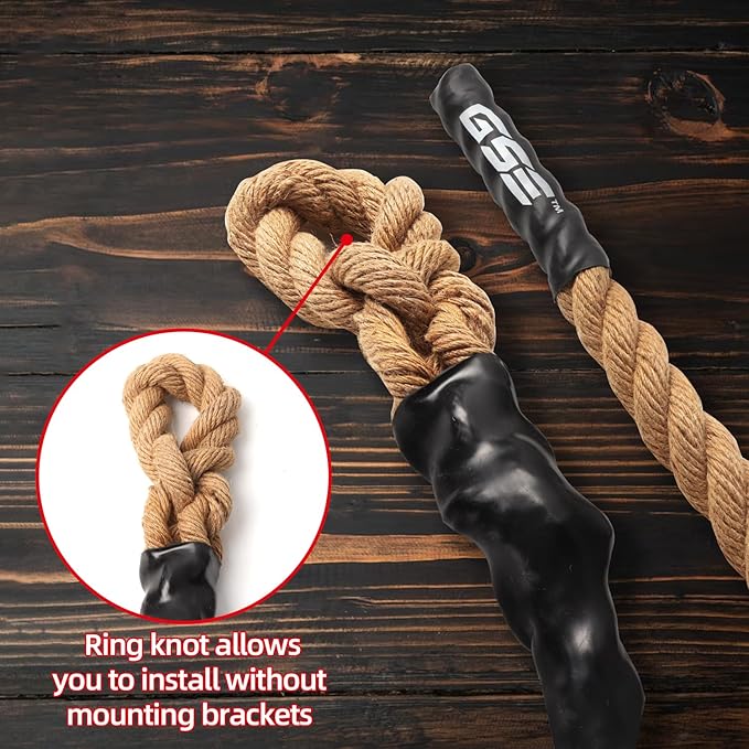 GSE Games & Sports Expert Gym Sisal Climbing Rope, Heavy Workout Rope for Indoor/Outdoor Workouts, Great for Climbing Exercises, Strength Training - 6,10,15,20,25,30,40,50 Feet Lengths Available
