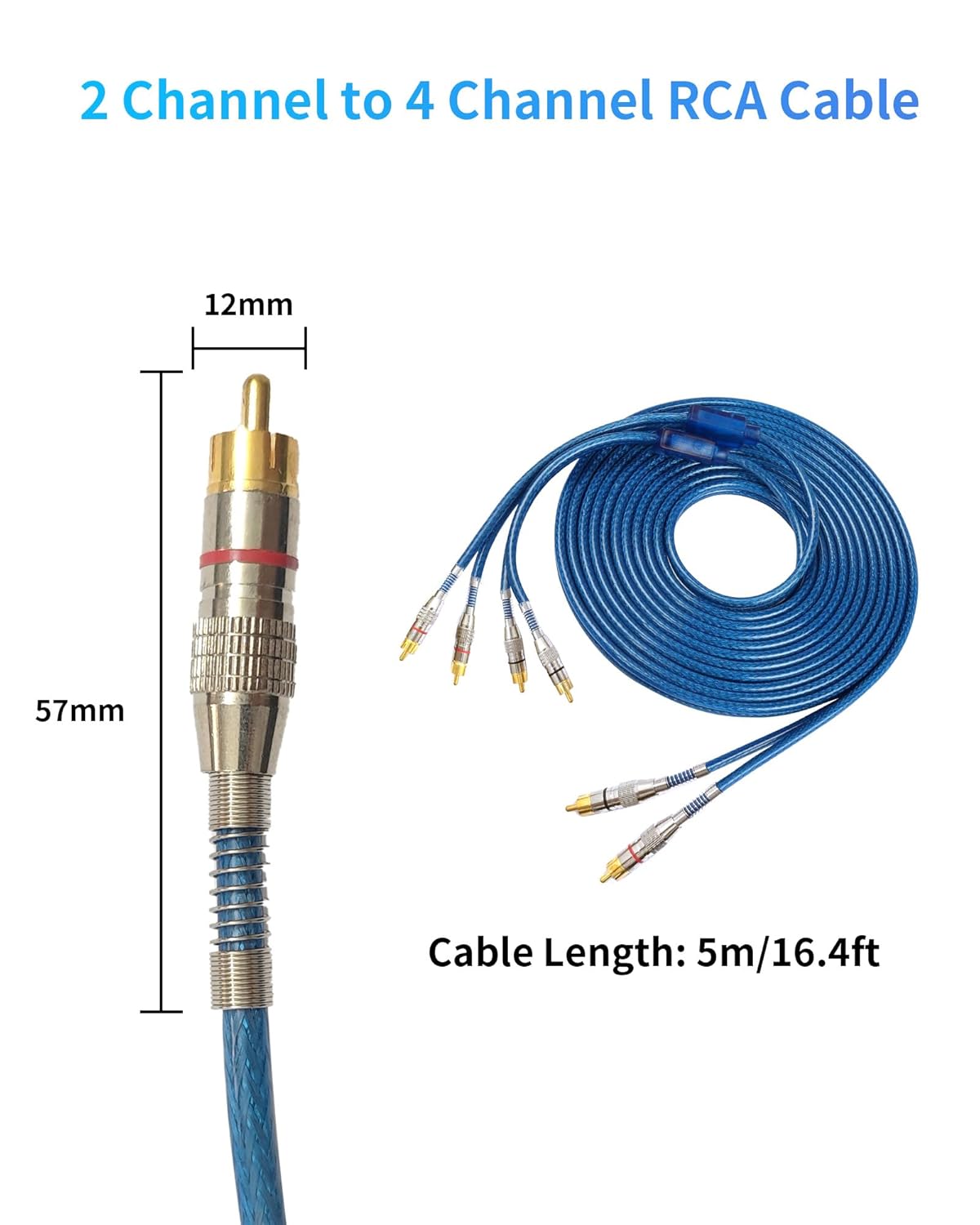 2 4 16.4ft 2 4 Channel to Channel RCA Audio Interconnect Cable Male to Male Y Splitter RCA Car Audio Cable Shielded Aux